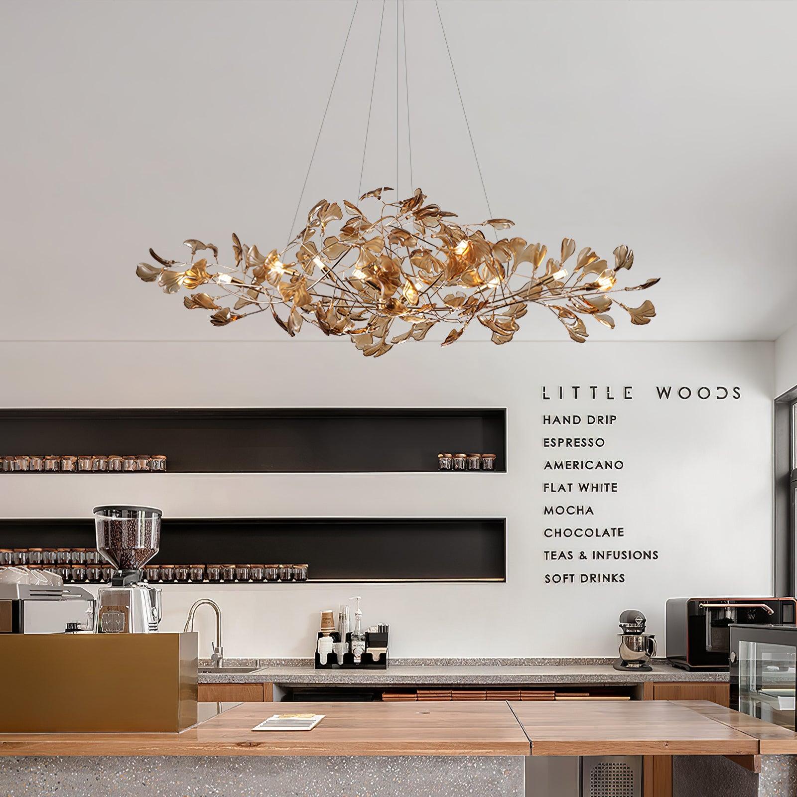 Acrylic Ginkgo Leaf Chandelier Gold Modern Dining Room Living Room — Royal Blue Green Coffee