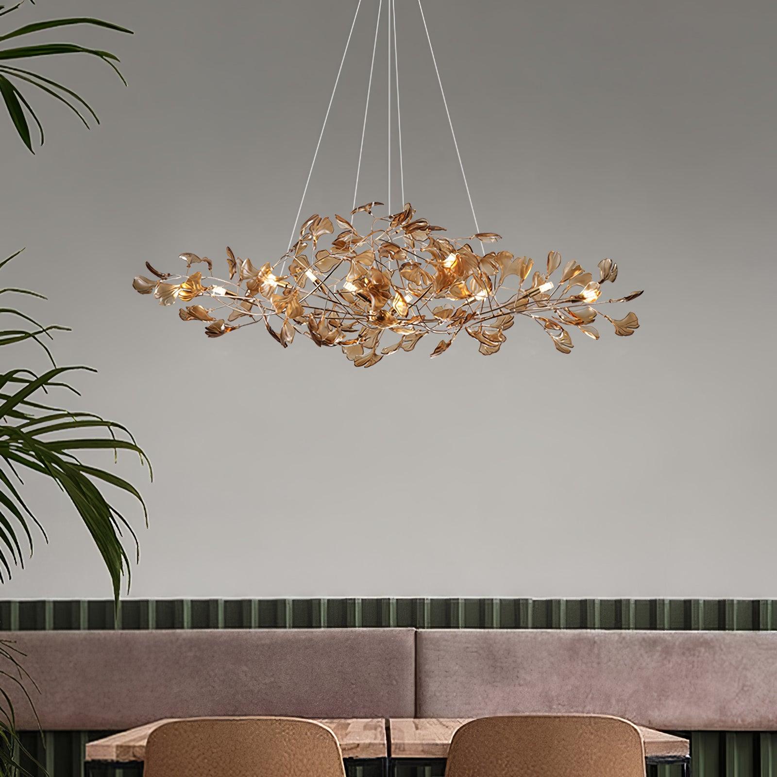 Acrylic Ginkgo Leaf Chandelier Gold Modern Dining Room Living Room — Royal Blue Green Coffee
