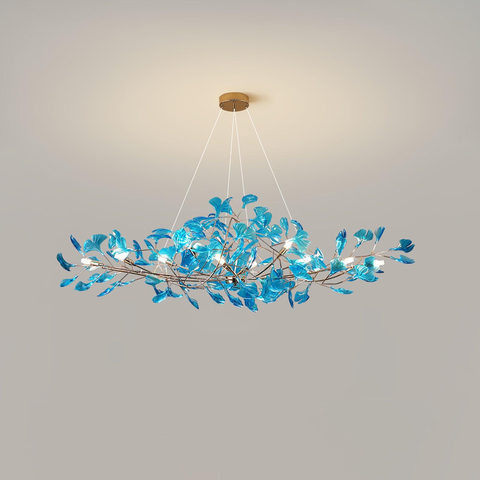 Acrylic Ginkgo Leaf Chandelier Gold Modern Dining Room Living Room — Royal Blue Green Coffee
