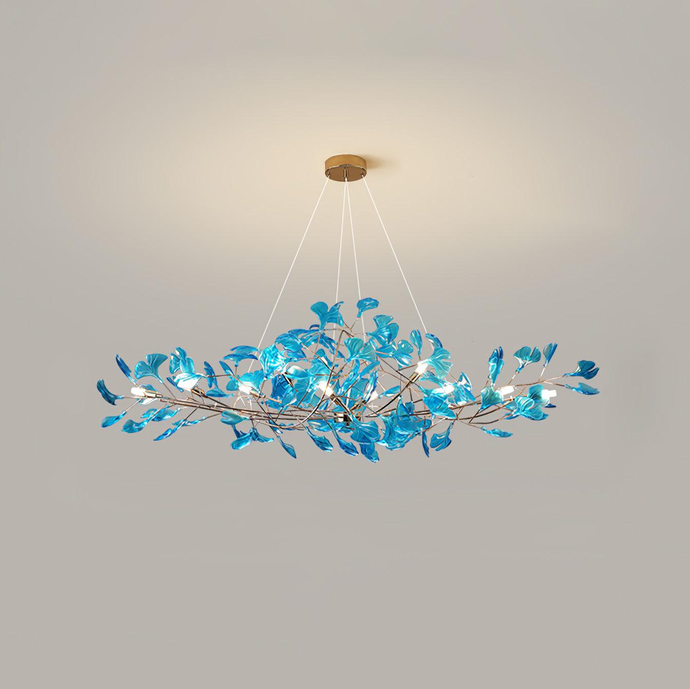 Acrylic Ginkgo Leaf Chandelier Gold Modern Dining Room Living Room — Royal Blue Green Coffee