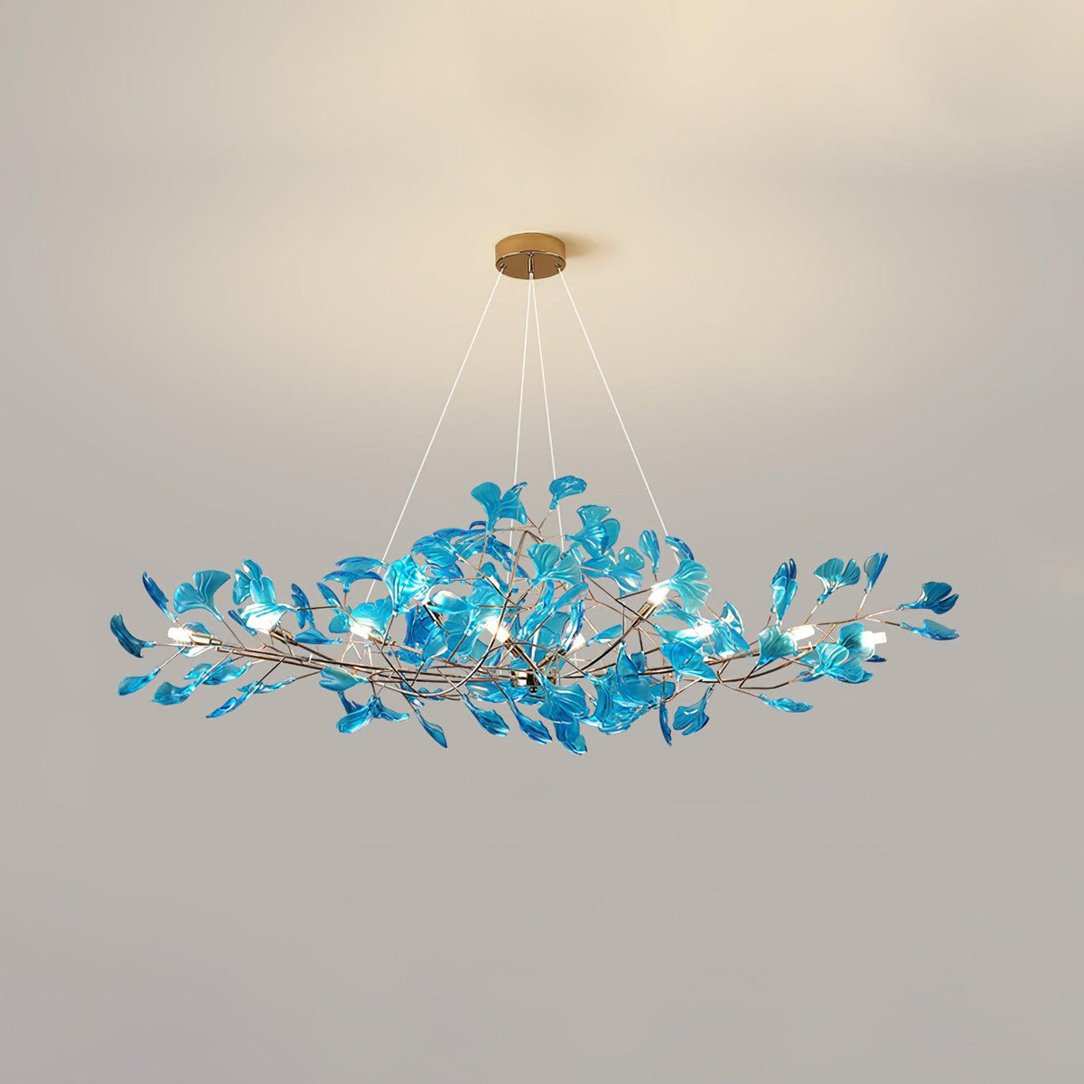 Acrylic Ginkgo Leaf Chandelier Gold Modern Dining Room Living Room — Royal Blue Green Coffee