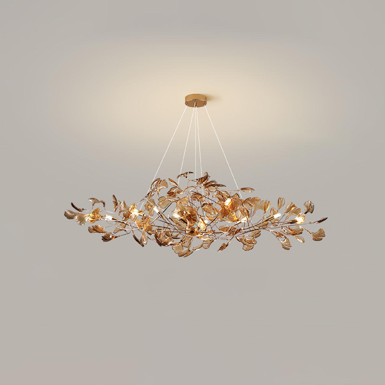 Acrylic Ginkgo Leaf Chandelier Gold Modern Dining Room Living Room — Royal Blue Green Coffee
