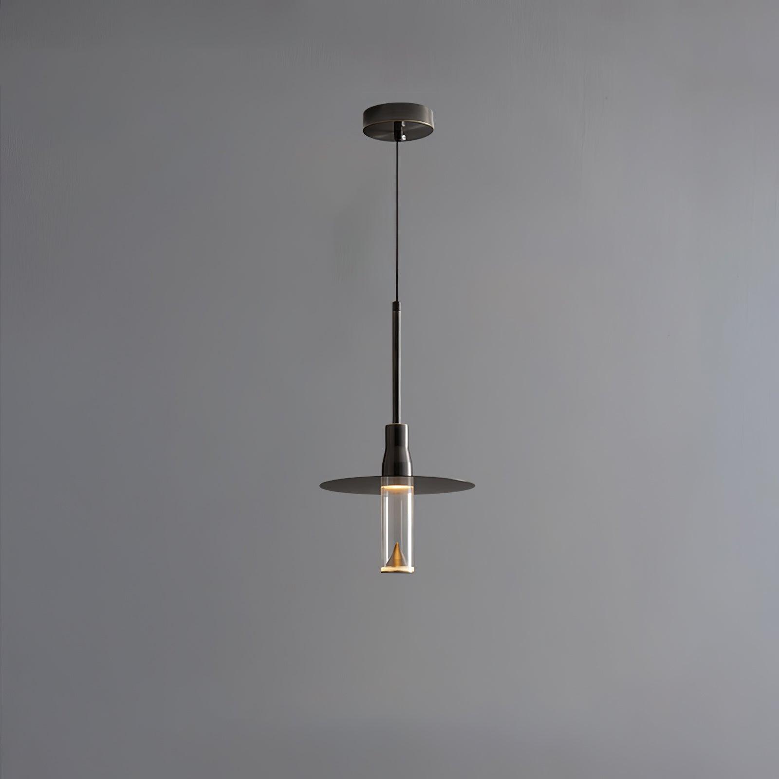 Acrylic Hat Plate Pendant Light Dimmable Bedroom Dining Room Hallway — Black Warm Light