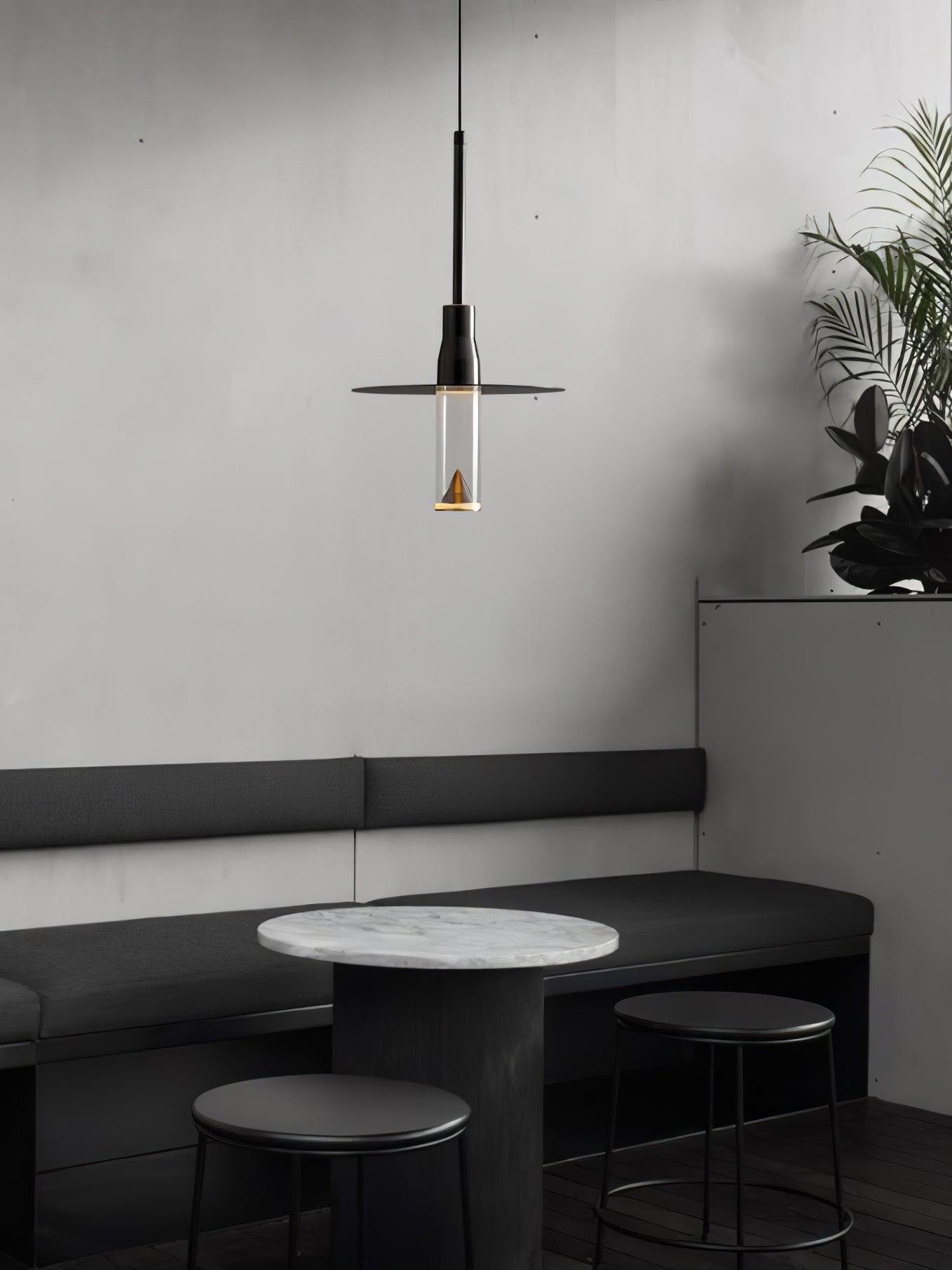 Acrylic Hat Plate Pendant Light Dimmable Bedroom Dining Room Hallway — Black Warm Light