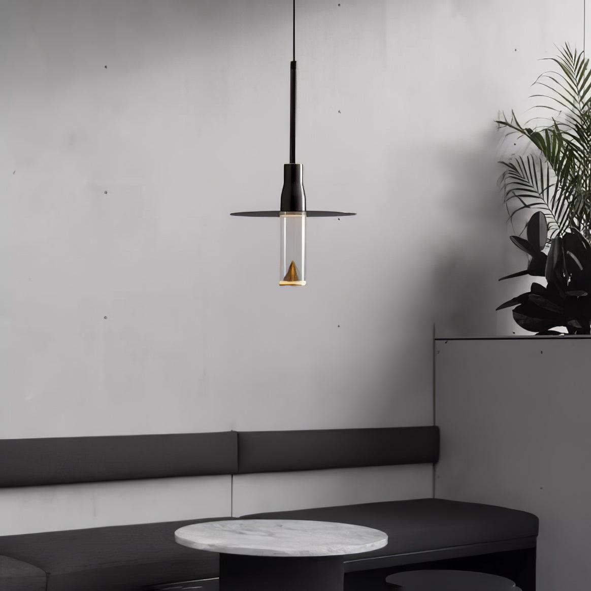 Acrylic Hat Plate Pendant Light Dimmable Bedroom Dining Room Hallway — Black Warm Light