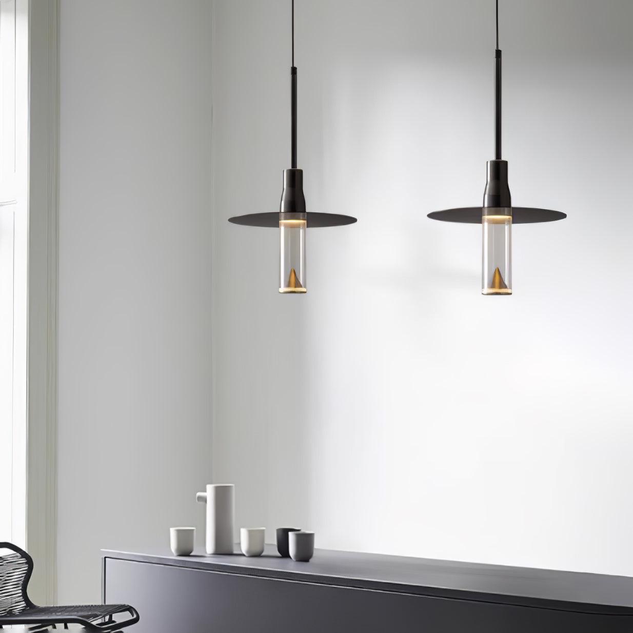 Acrylic Hat Plate Pendant Light Dimmable Bedroom Dining Room Hallway — Black Warm Light