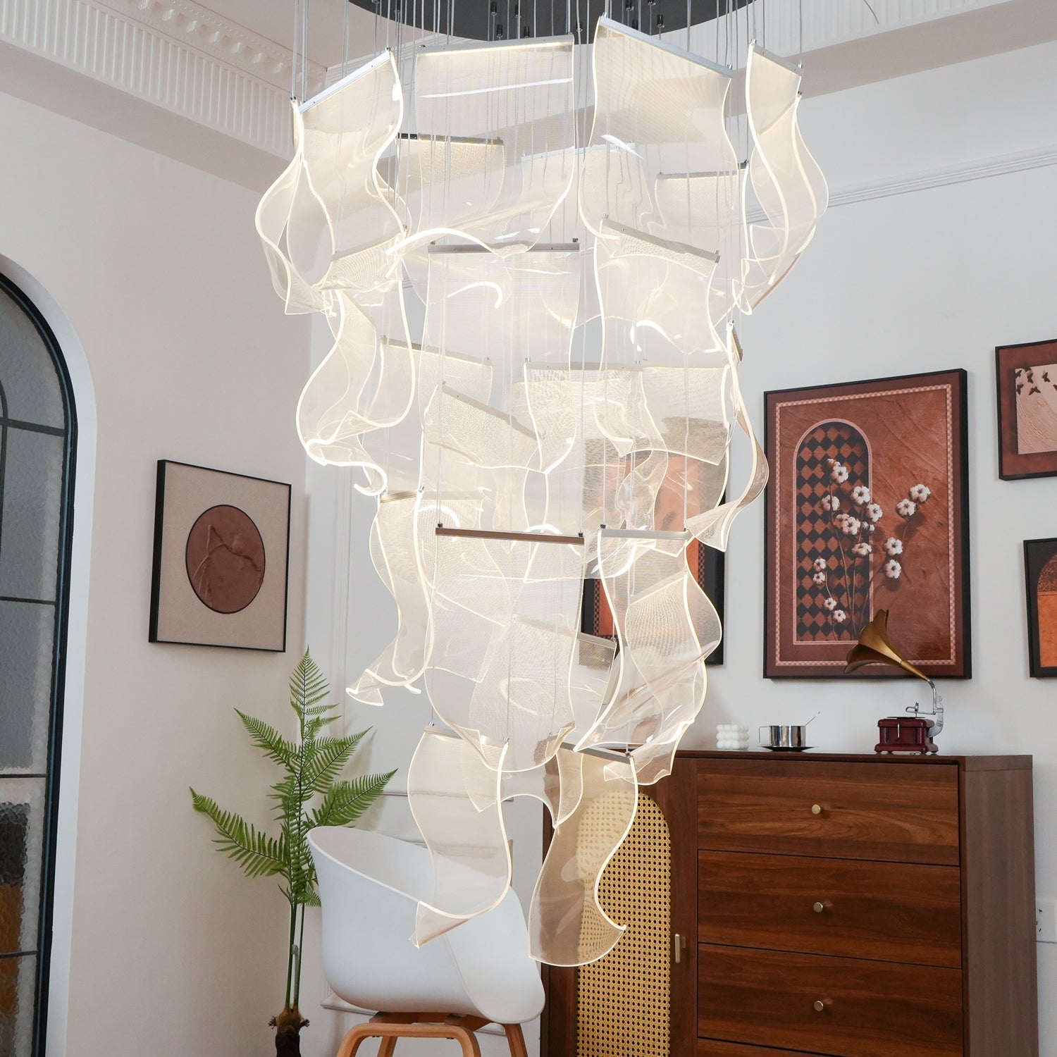 Acrylic LED Chandelier Dimmable Height Adjustable Dining Room Living Room — Gold Silver 3 to 12 Heads