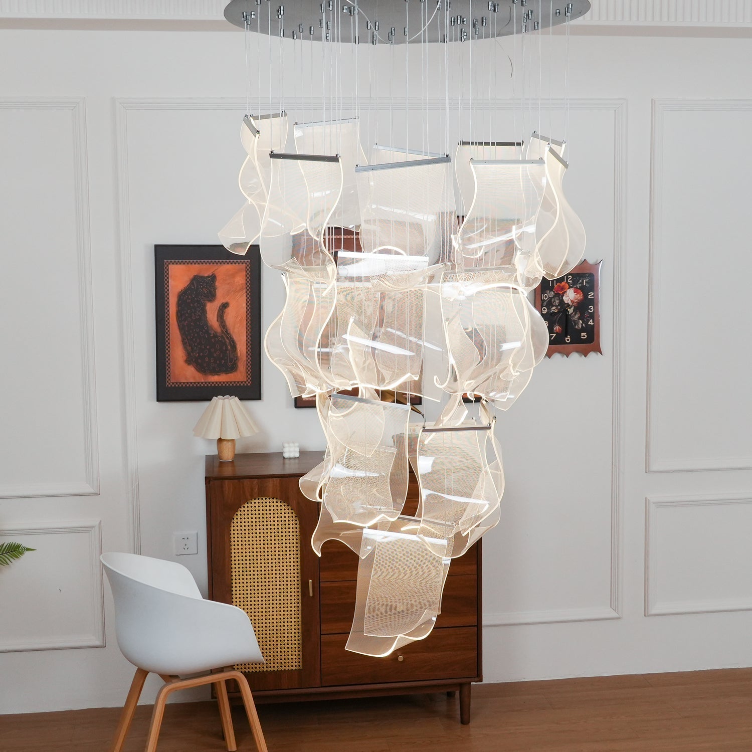 Acrylic LED Chandelier Dimmable Height Adjustable Dining Room Living Room — Gold Silver 3 to 12 Heads