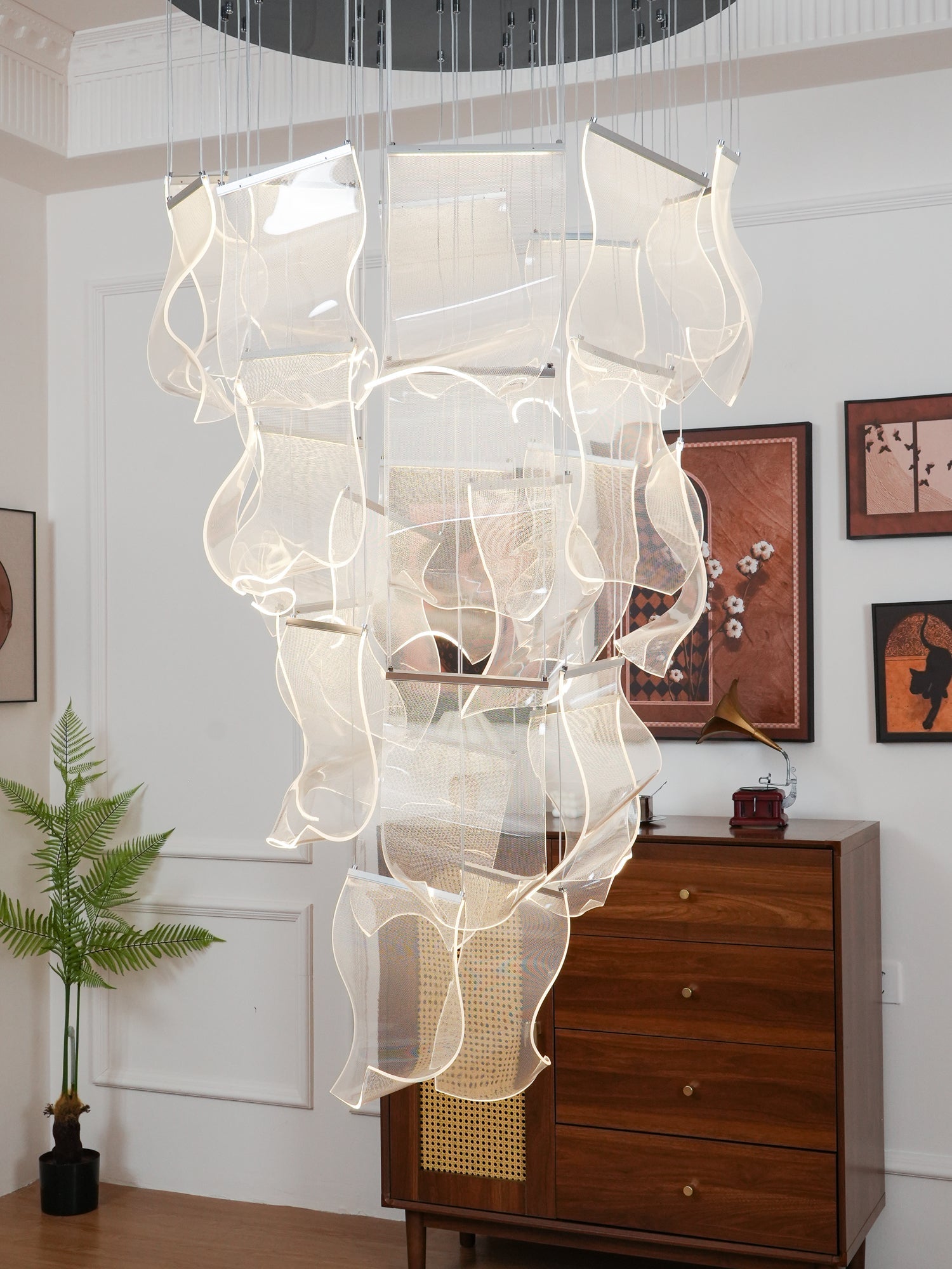 Acrylic LED Chandelier Dimmable Height Adjustable Dining Room Living Room — Gold Silver 3 to 12 Heads