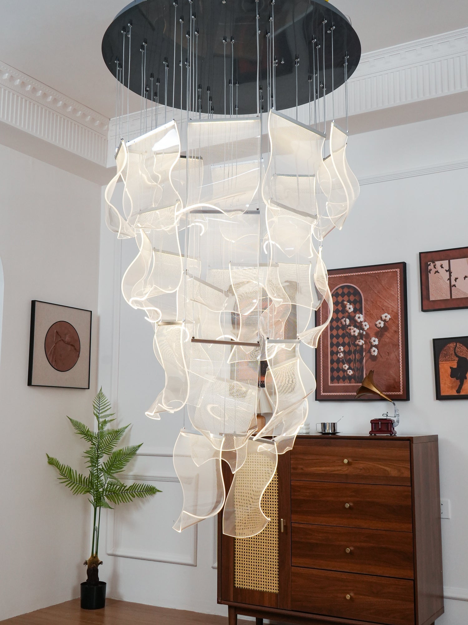 Acrylic LED Chandelier Dimmable Height Adjustable Dining Room Living Room — Gold Silver 3 to 12 Heads