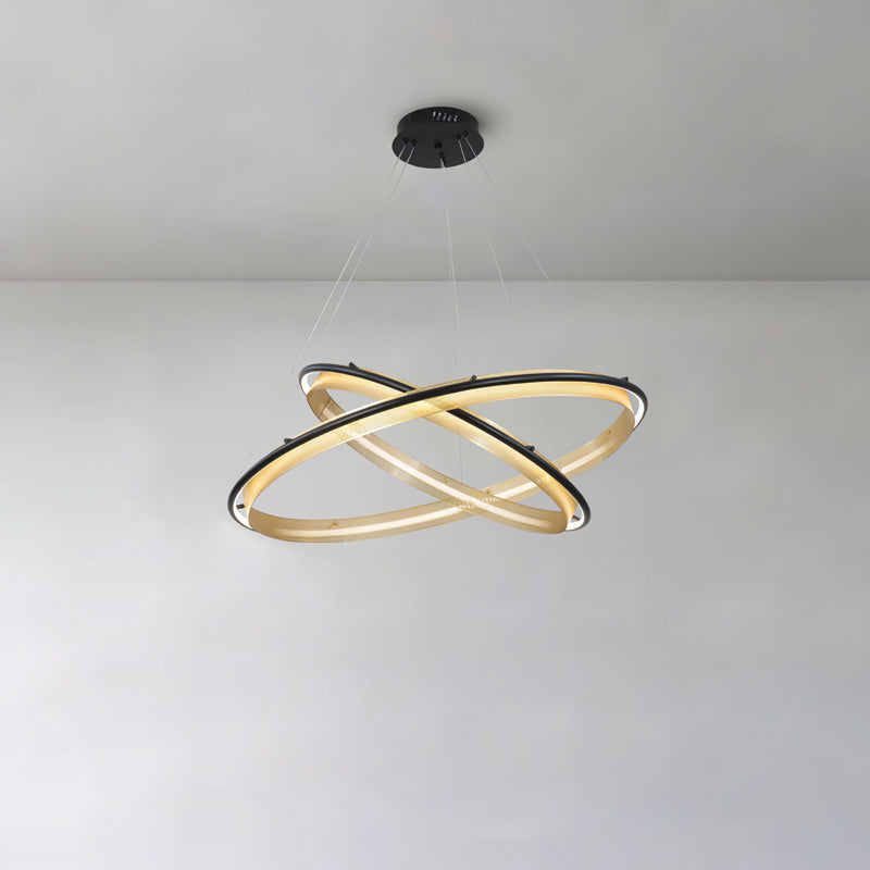 Acrylic LED Round Chandelier Ultra-Slim Dimmable Dining Room Bedroom — Black Gold 15 to 39 Inch