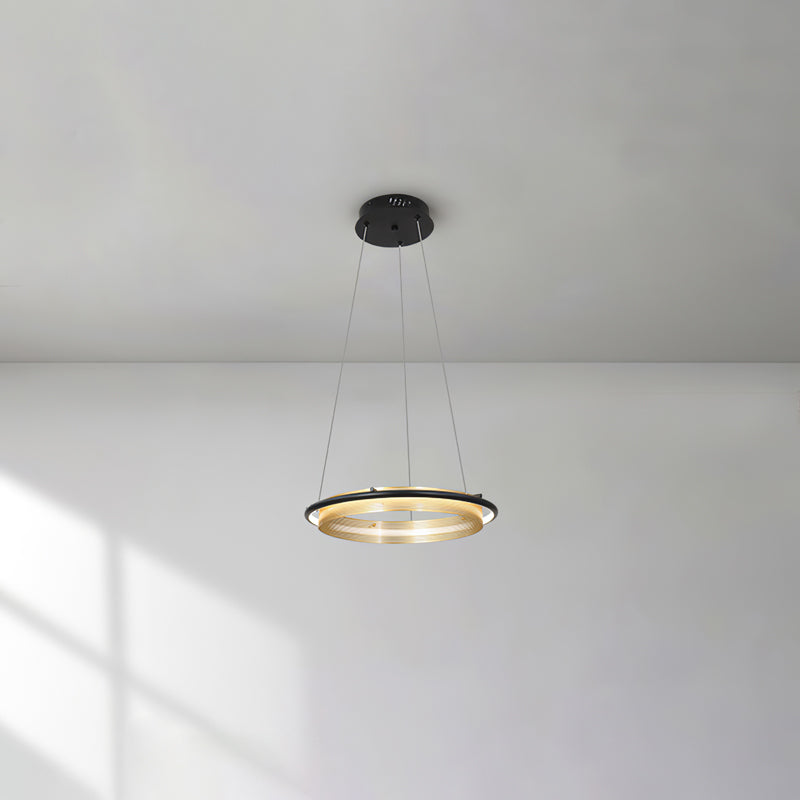 Acrylic LED Round Chandelier Ultra-Slim Dimmable Dining Room Bedroom — Black Gold 15 to 39 Inch
