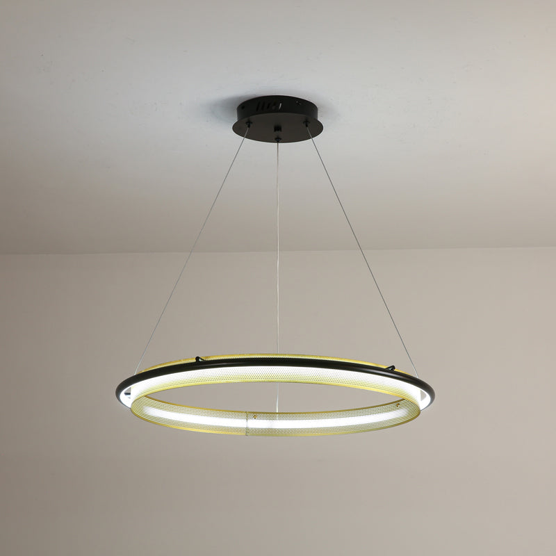 Acrylic LED Round Chandelier Ultra-Slim Dimmable Dining Room Bedroom — Black Gold 15 to 39 Inch