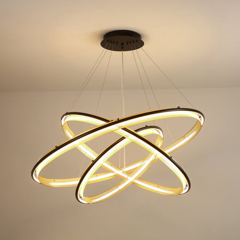 Acrylic LED Round Chandelier Ultra-Slim Dimmable Dining Room Bedroom — Black Gold 15 to 39 Inch