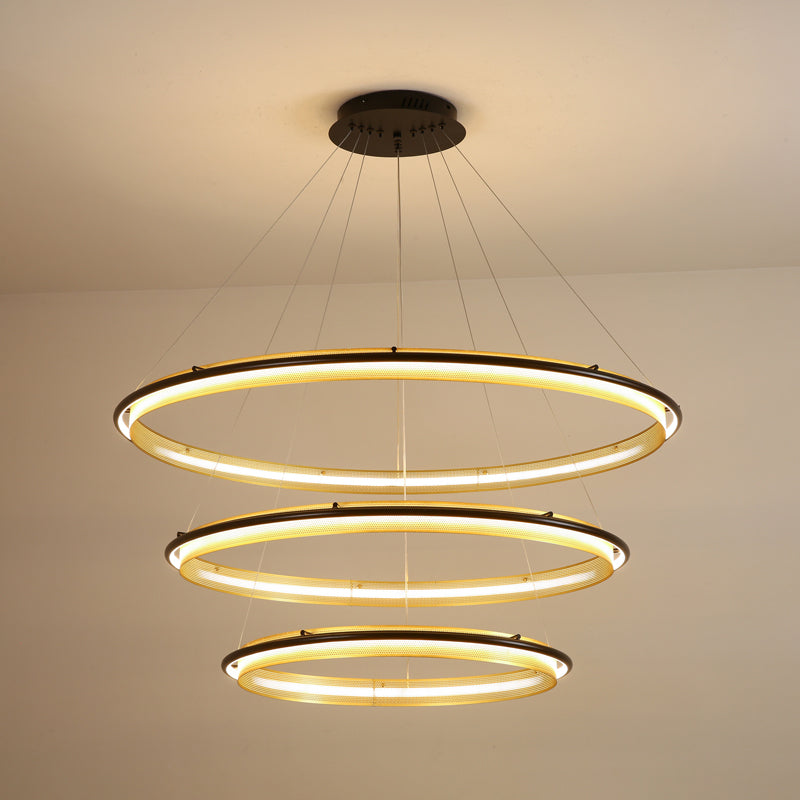 Acrylic LED Round Chandelier Ultra-Slim Dimmable Dining Room Bedroom — Black Gold 15 to 39 Inch