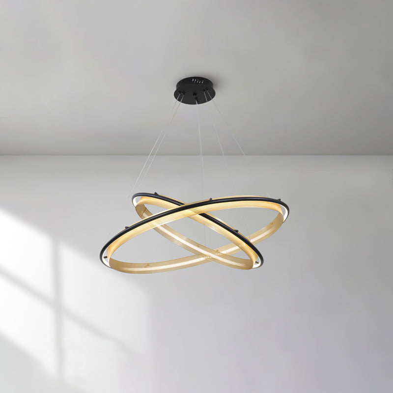 Acrylic LED Round Chandelier Ultra-Slim Dimmable Dining Room Bedroom — Black Gold 15 to 39 Inch