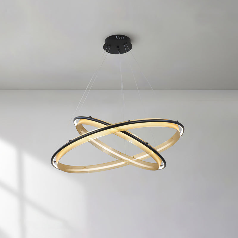 Acrylic LED Round Chandelier Ultra-Slim Dimmable Dining Room Bedroom — Black Gold 15 to 39 Inch
