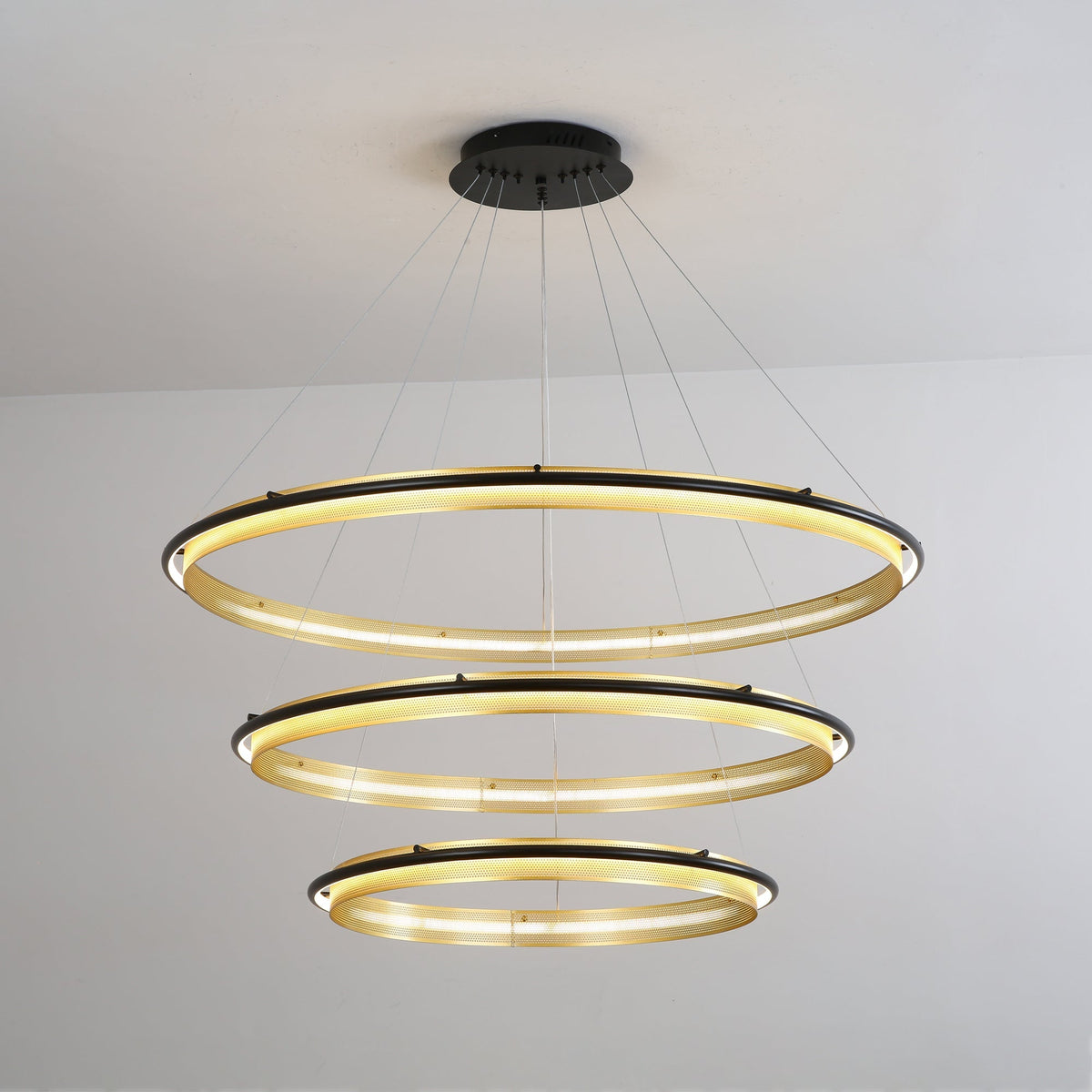 Acrylic LED Round Chandelier Ultra-Slim Dimmable Dining Room Bedroom — Black Gold 15 to 39 Inch
