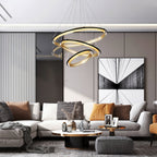 Acrylic LED Round Chandelier Ultra-Slim Dimmable Dining Room Bedroom — Black Gold 15 to 39 Inch