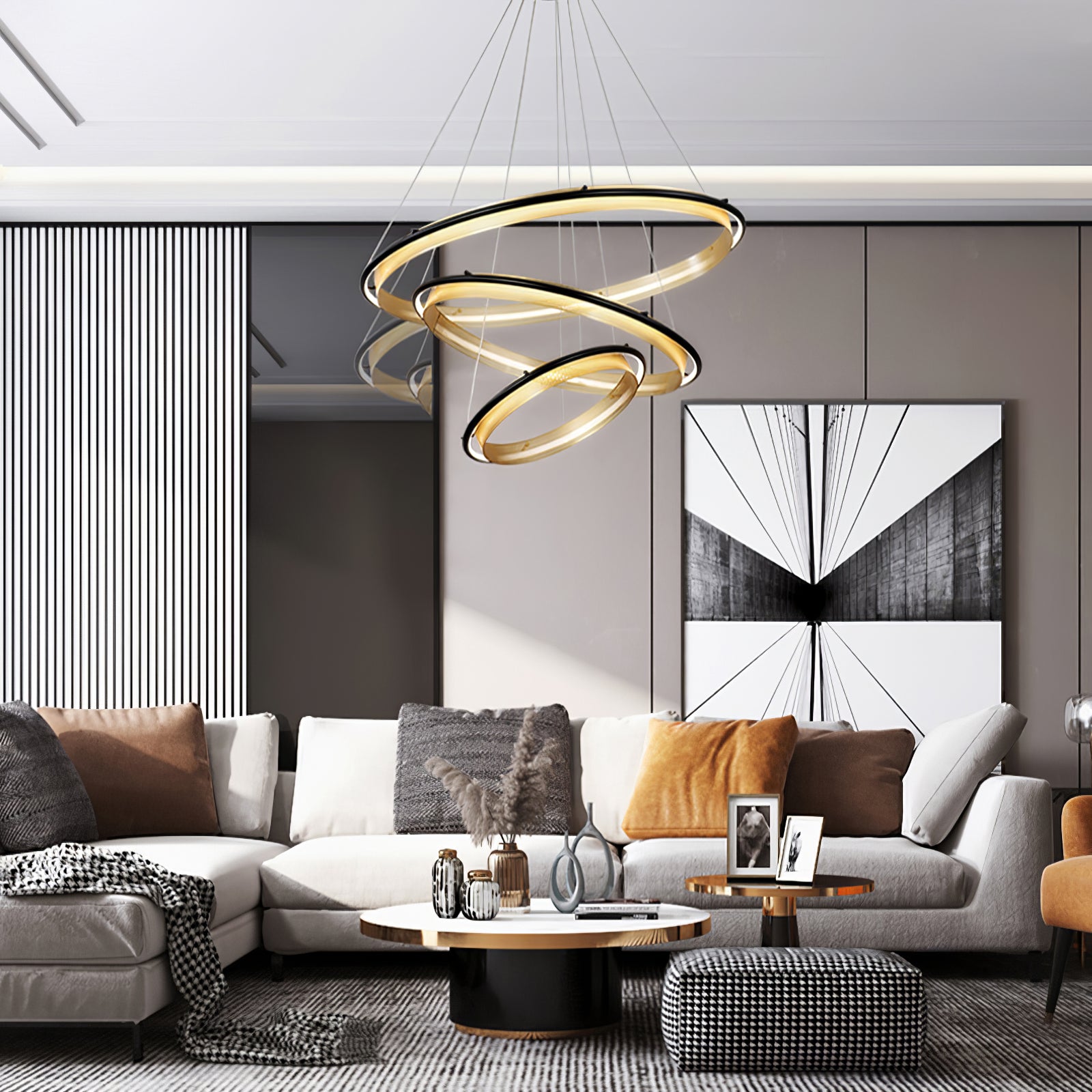 Acrylic LED Round Chandelier Ultra-Slim Dimmable Dining Room Bedroom — Black Gold 15 to 39 Inch