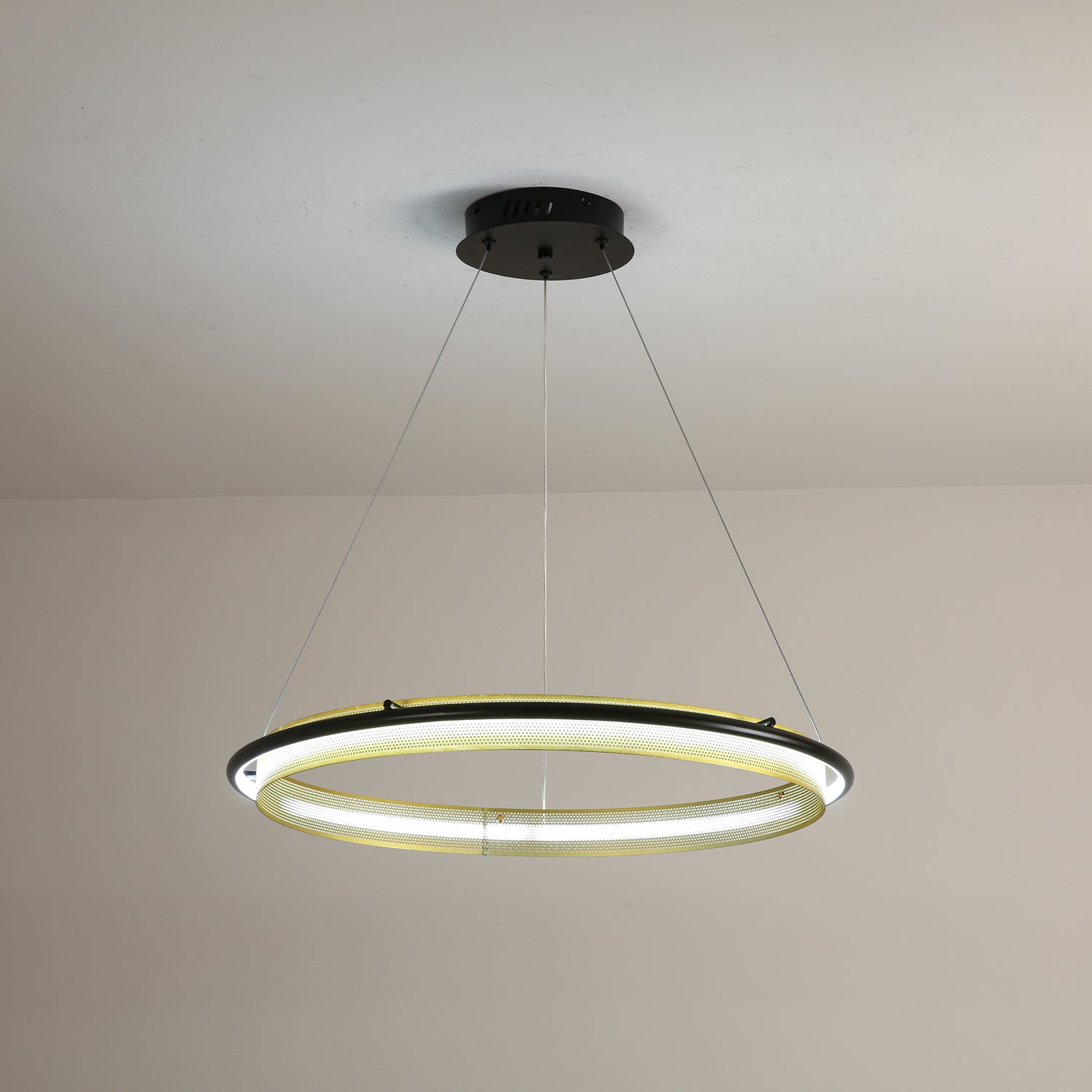 Acrylic LED Round Chandelier Ultra-Slim Dimmable Dining Room Bedroom — Black Gold 15 to 39 Inch