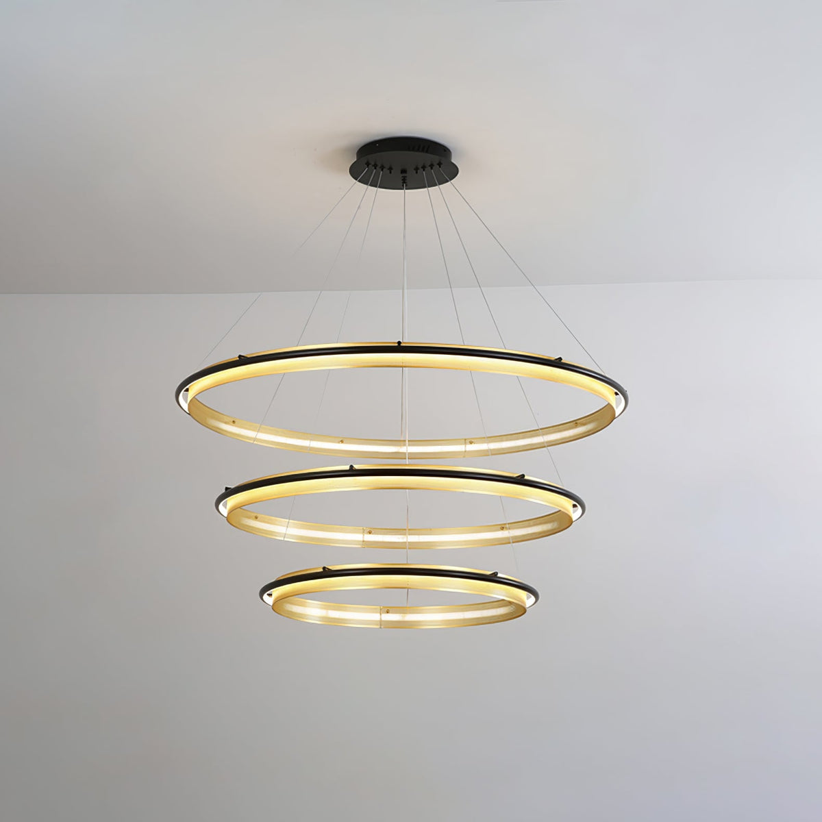 Acrylic LED Round Chandelier Ultra-Slim Dimmable Dining Room Bedroom — Black Gold 15 to 39 Inch