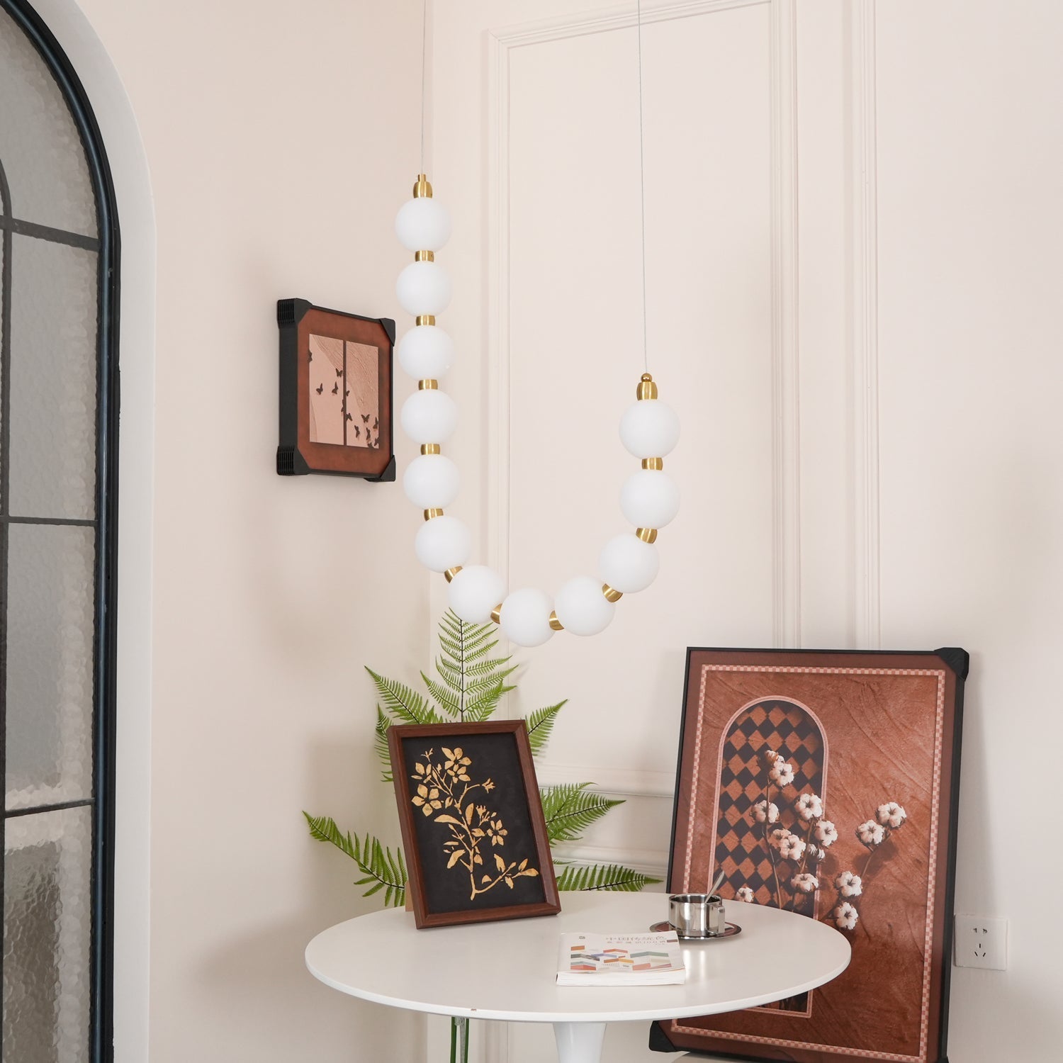 Acrylic Pearl Necklace Chandelier Brass Chrome Dimmable Bedroom Dining Room — 17 to 29 Inch