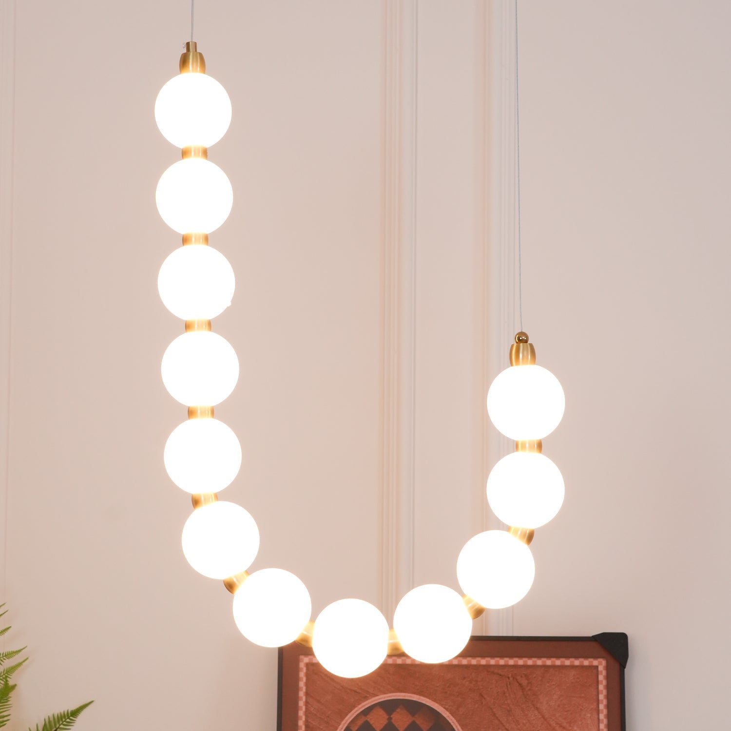 Acrylic Pearl Necklace Chandelier Brass Chrome Dimmable Bedroom Dining Room — 17 to 29 Inch