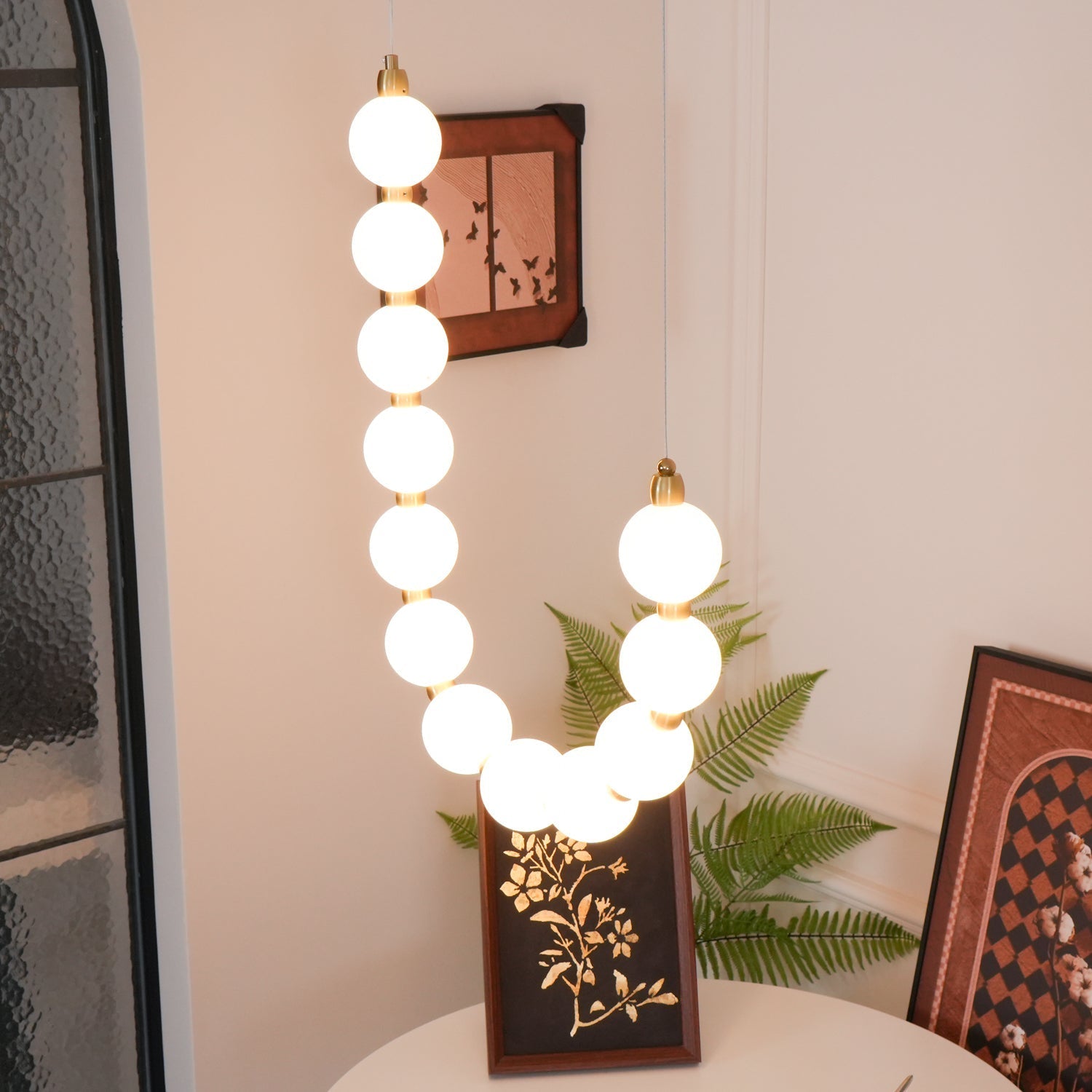 Acrylic Pearl Necklace Chandelier Brass Chrome Dimmable Bedroom Dining Room — 17 to 29 Inch