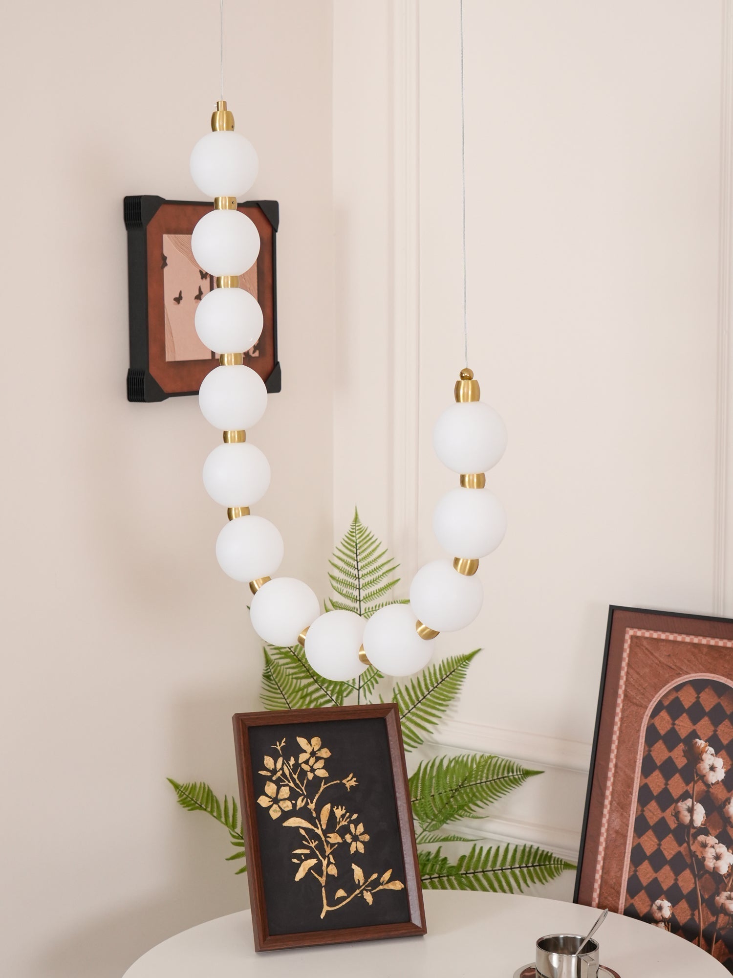 Acrylic Pearl Necklace Chandelier Brass Chrome Dimmable Bedroom Dining Room — 17 to 29 Inch