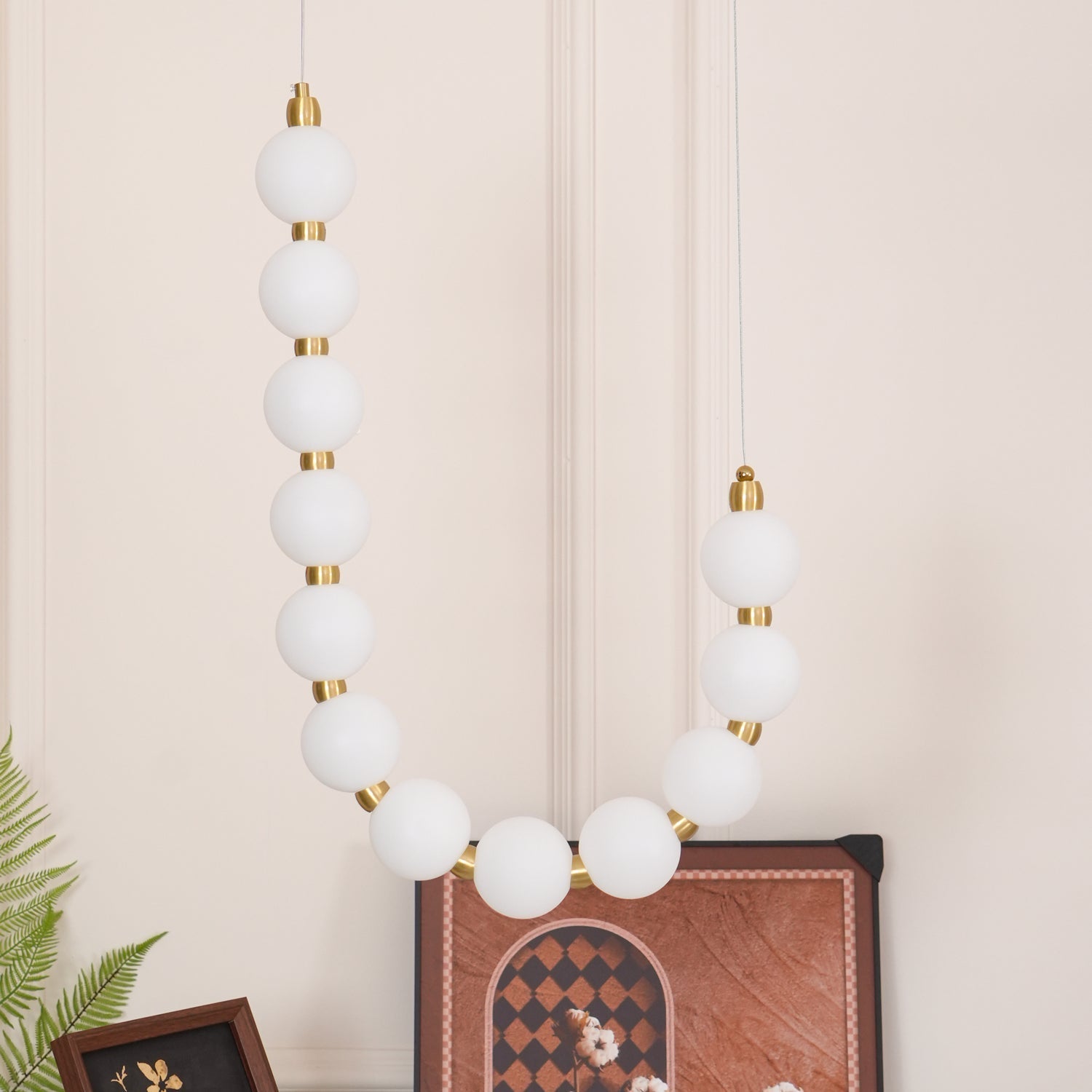 Acrylic Pearl Necklace Chandelier Brass Chrome Dimmable Bedroom Dining Room — 17 to 29 Inch