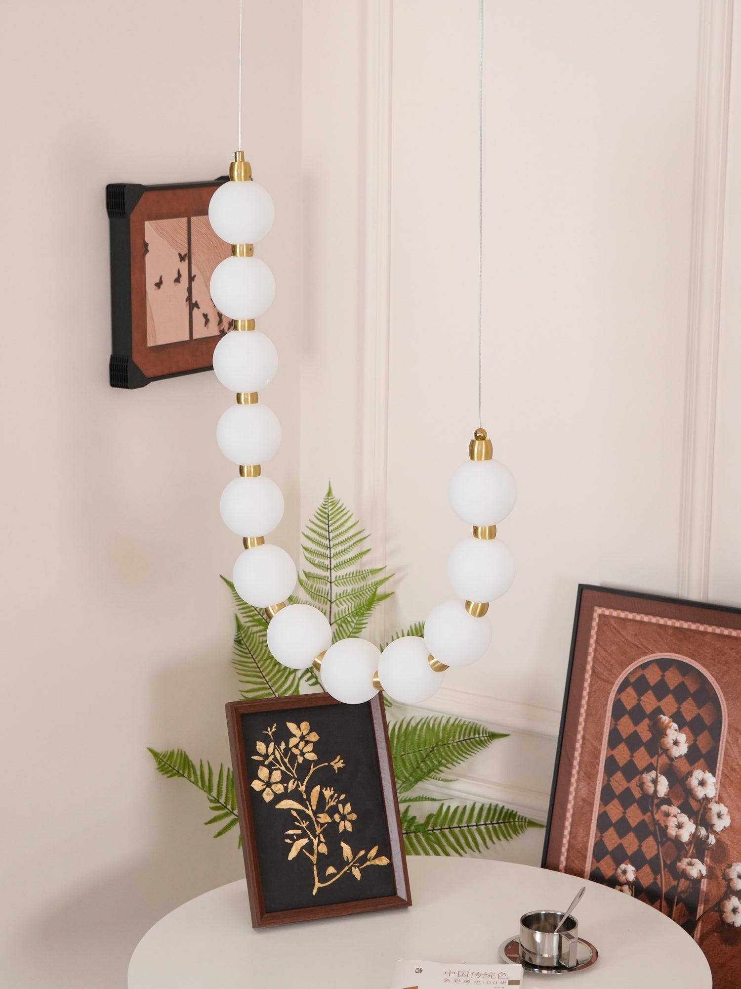 Acrylic Pearl Necklace Chandelier Brass Chrome Dimmable Bedroom Dining Room — 17 to 29 Inch