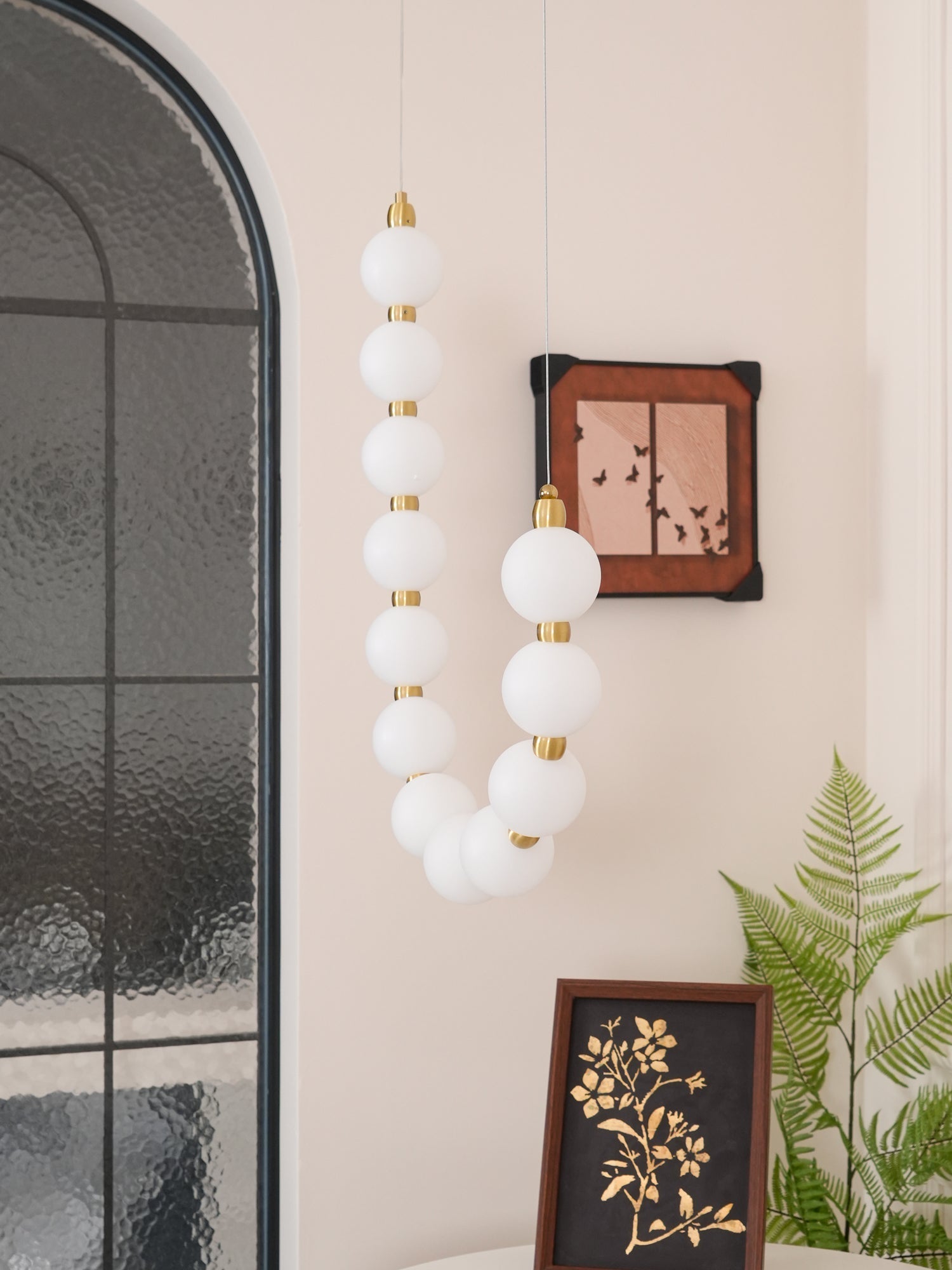 Acrylic Pearl Necklace Chandelier Brass Chrome Dimmable Bedroom Dining Room — 17 to 29 Inch