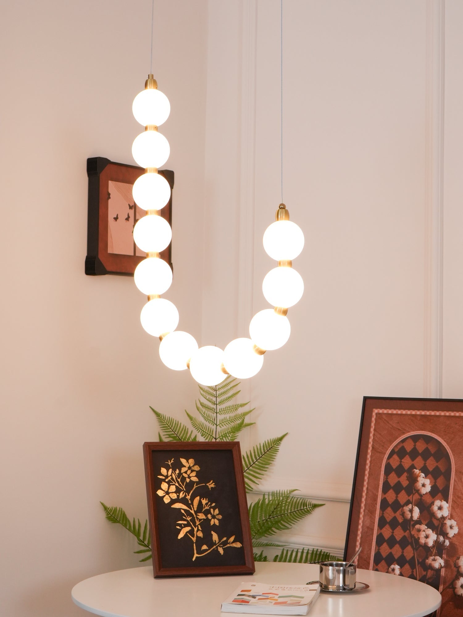Acrylic Pearl Necklace Chandelier Brass Chrome Dimmable Bedroom Dining Room — 17 to 29 Inch