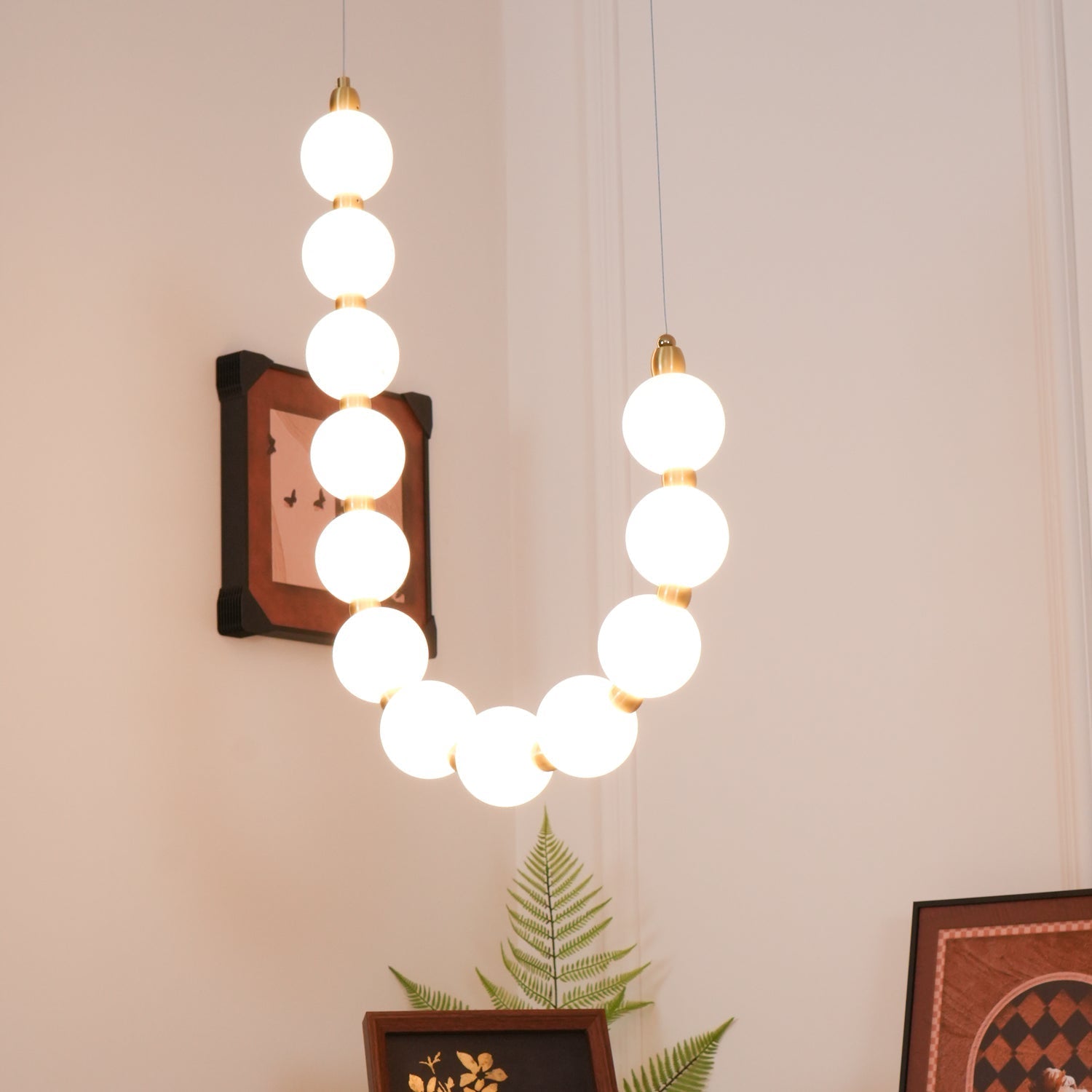 Acrylic Pearl Necklace Chandelier Brass Chrome Dimmable Bedroom Dining Room — 17 to 29 Inch