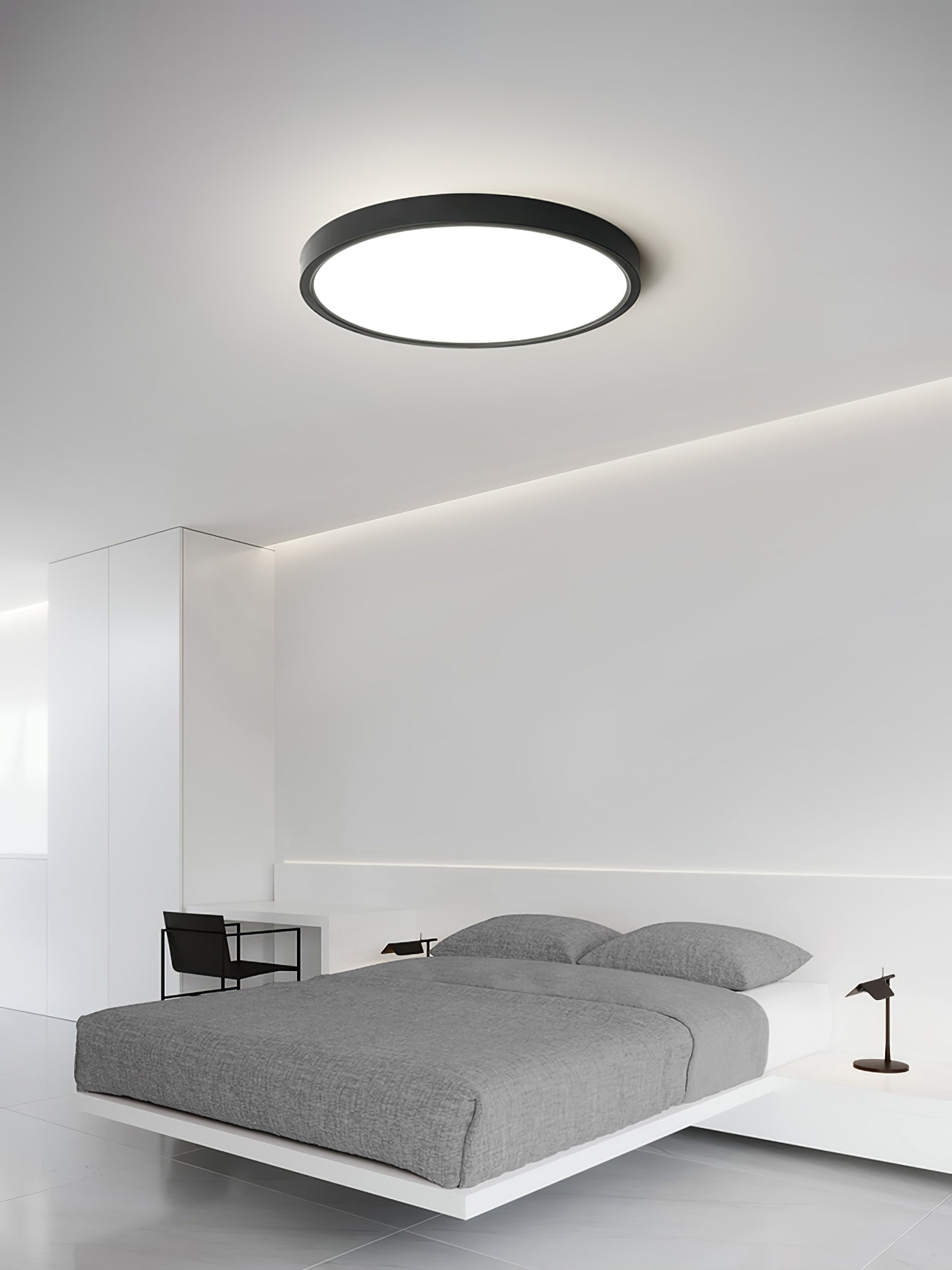 Acrylic Ultra-Thin Round Flush Mount Ceiling Light Dimmable Bedroom Hallway — White Black 11 to 19 Inch