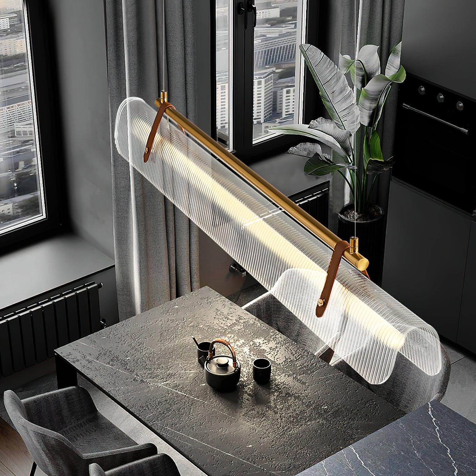Acrylic Linear Chandelier Dimmable Kitchen Island Dining Room Office — Gold Black 31 to 59 Inch