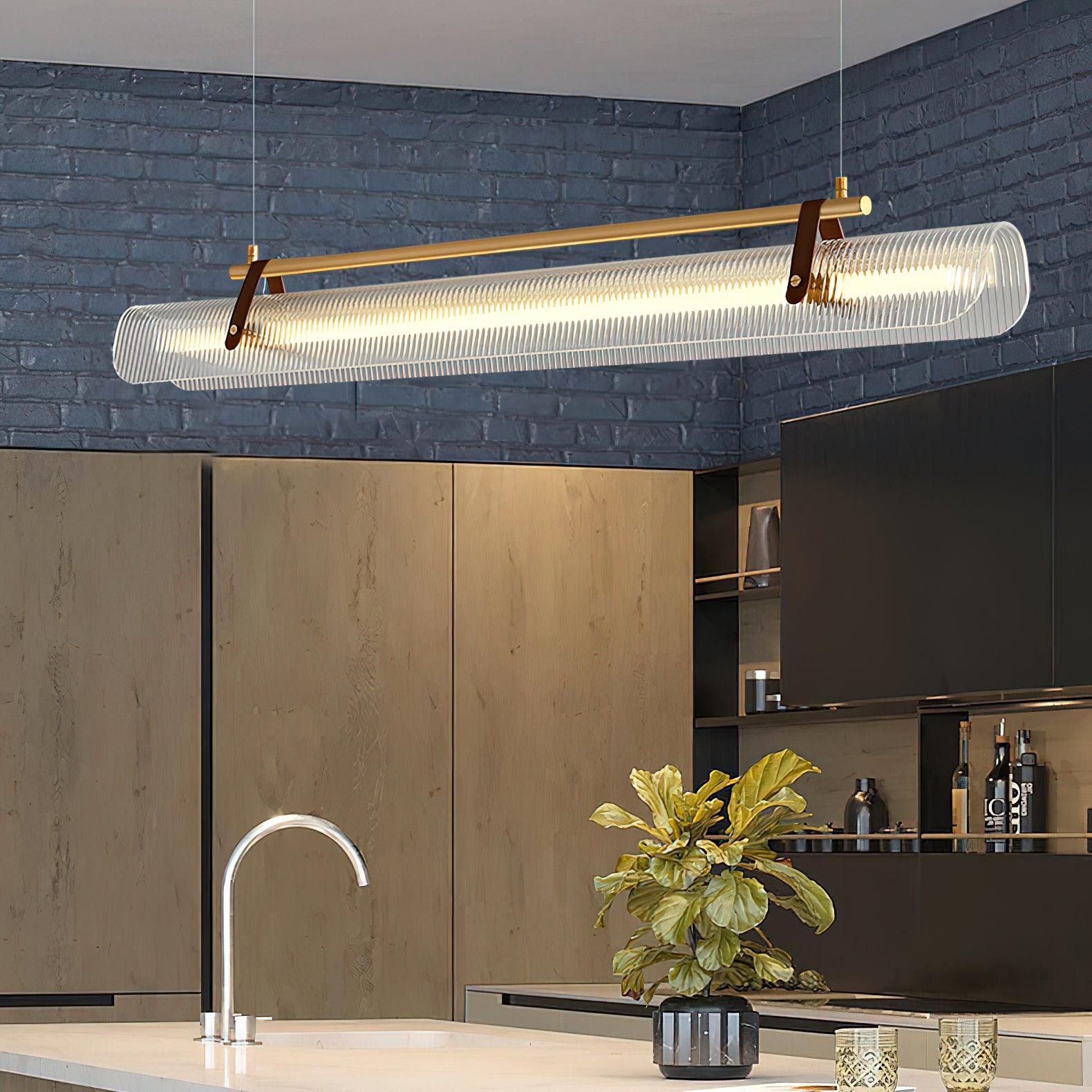 Acrylic Linear Chandelier Dimmable Kitchen Island Dining Room Office — Gold Black 31 to 59 Inch