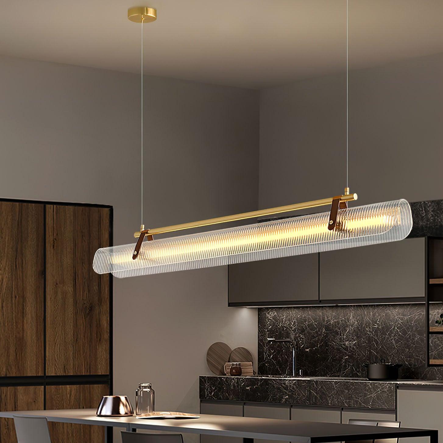 Acrylic Linear Chandelier Dimmable Kitchen Island Dining Room Office — Gold Black 31 to 59 Inch