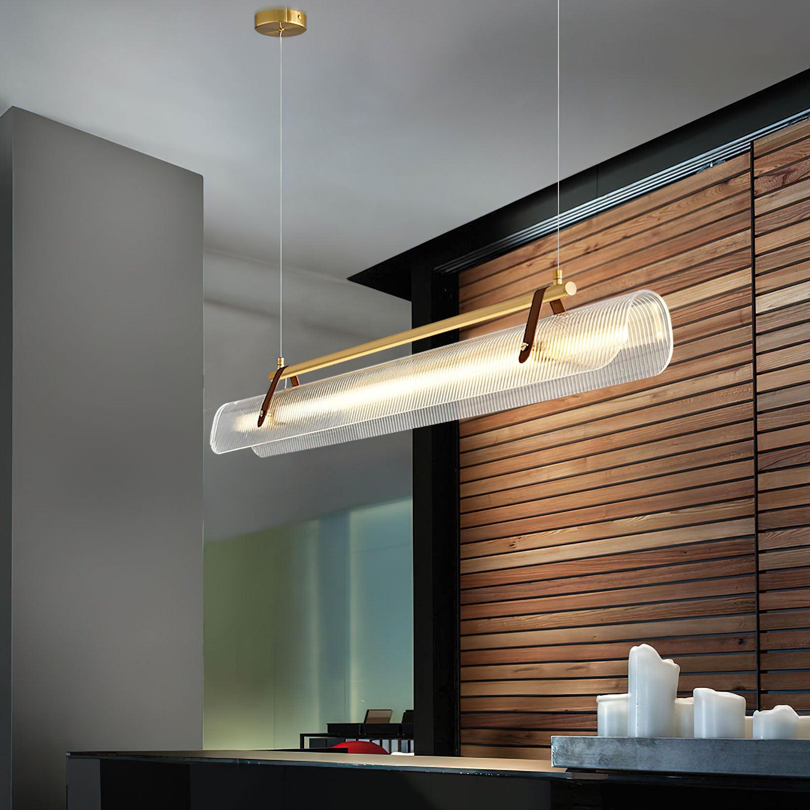 Acrylic Linear Chandelier Dimmable Kitchen Island Dining Room Office — Gold Black 31 to 59 Inch
