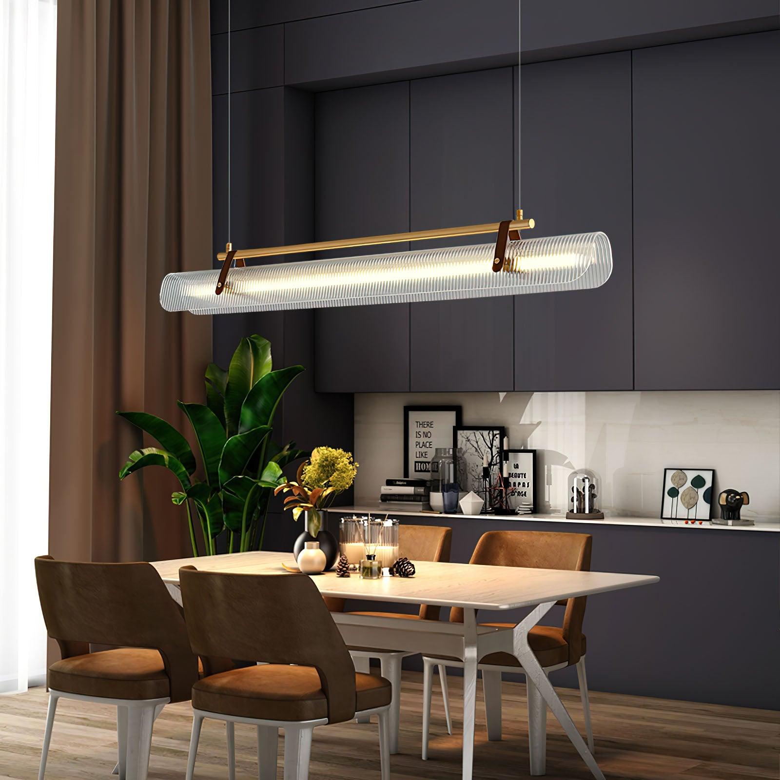 Acrylic Linear Chandelier Dimmable Kitchen Island Dining Room Office — Gold Black 31 to 59 Inch