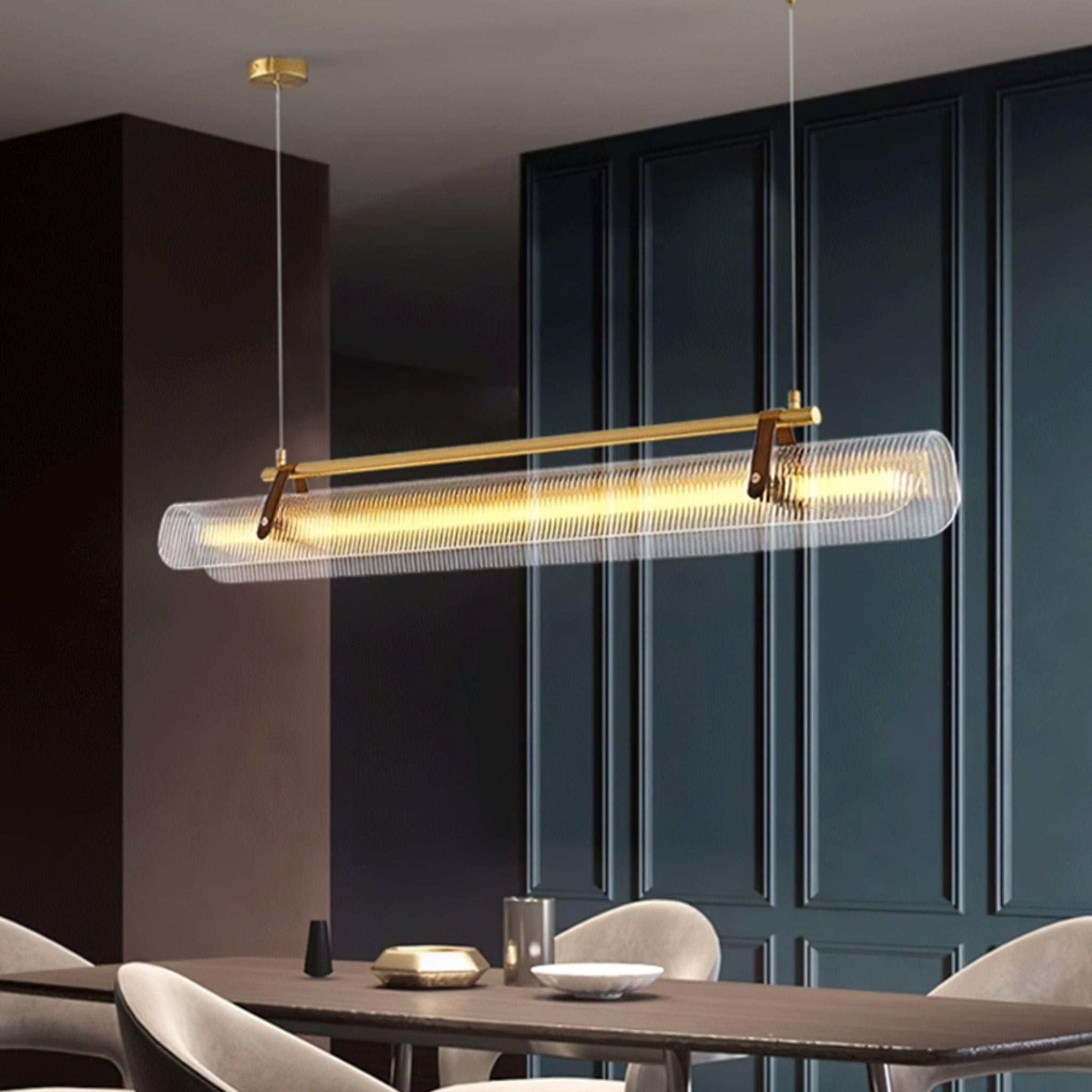 Acrylic Linear Chandelier Dimmable Kitchen Island Dining Room Office — Gold Black 31 to 59 Inch