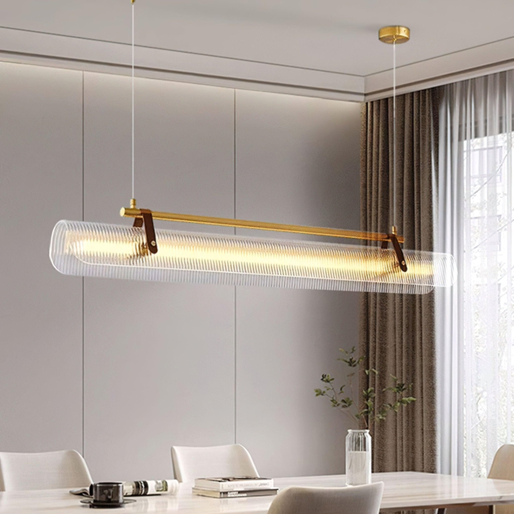 Acrylic Linear Chandelier Dimmable Kitchen Island Dining Room Office — Gold Black 31 to 59 Inch