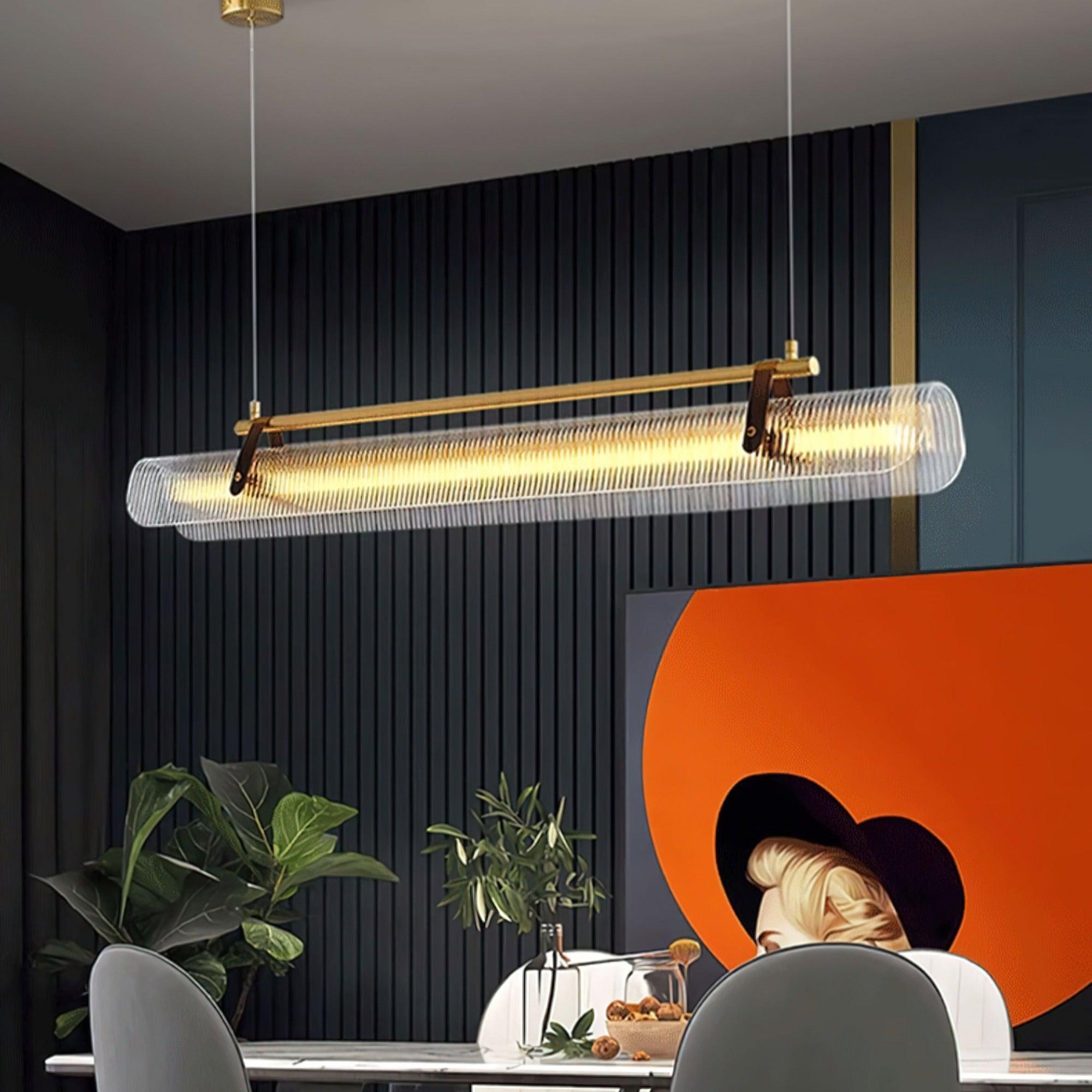Acrylic Linear Chandelier Dimmable Kitchen Island Dining Room Office — Gold Black 31 to 59 Inch
