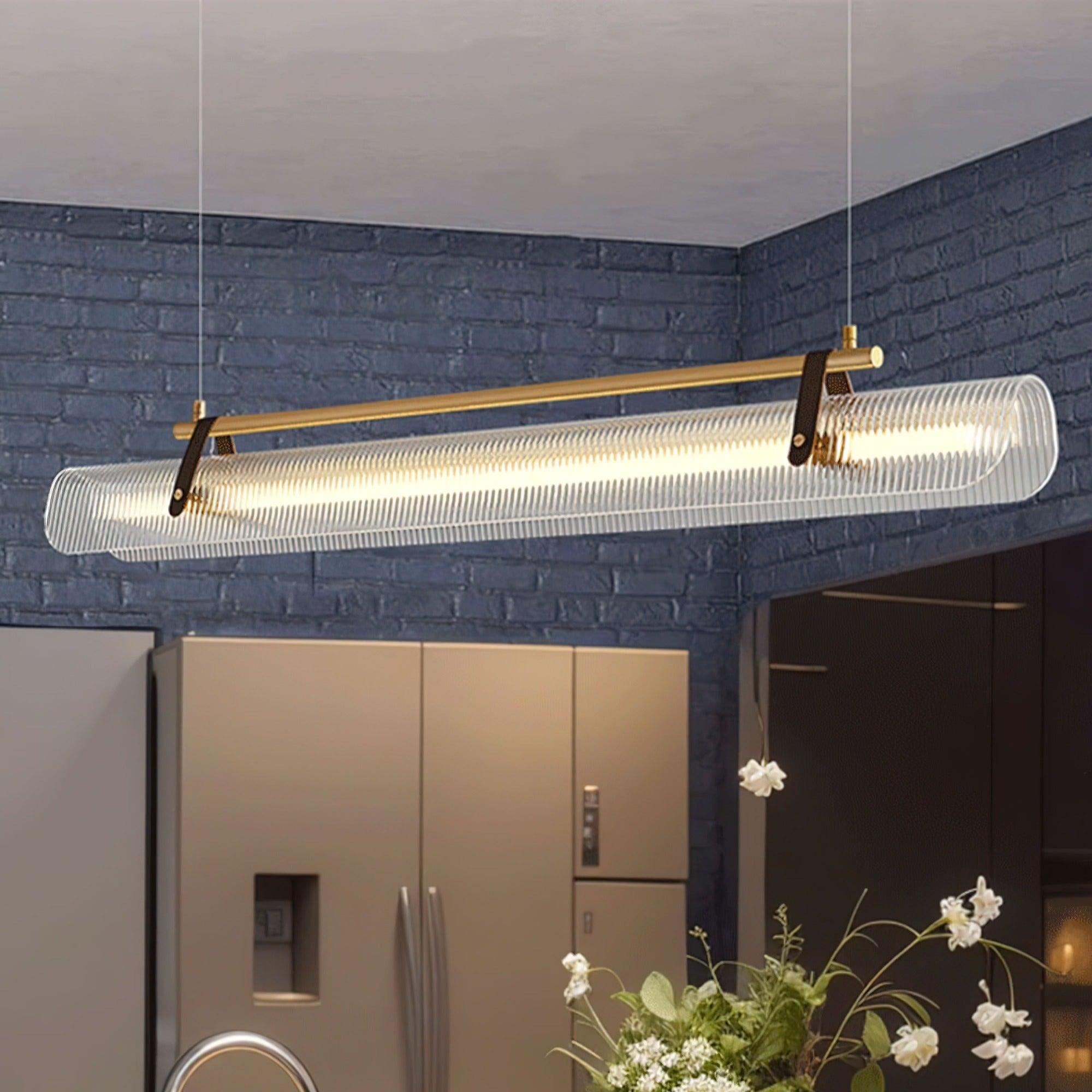 Acrylic Linear Chandelier Dimmable Kitchen Island Dining Room Office — Gold Black 31 to 59 Inch