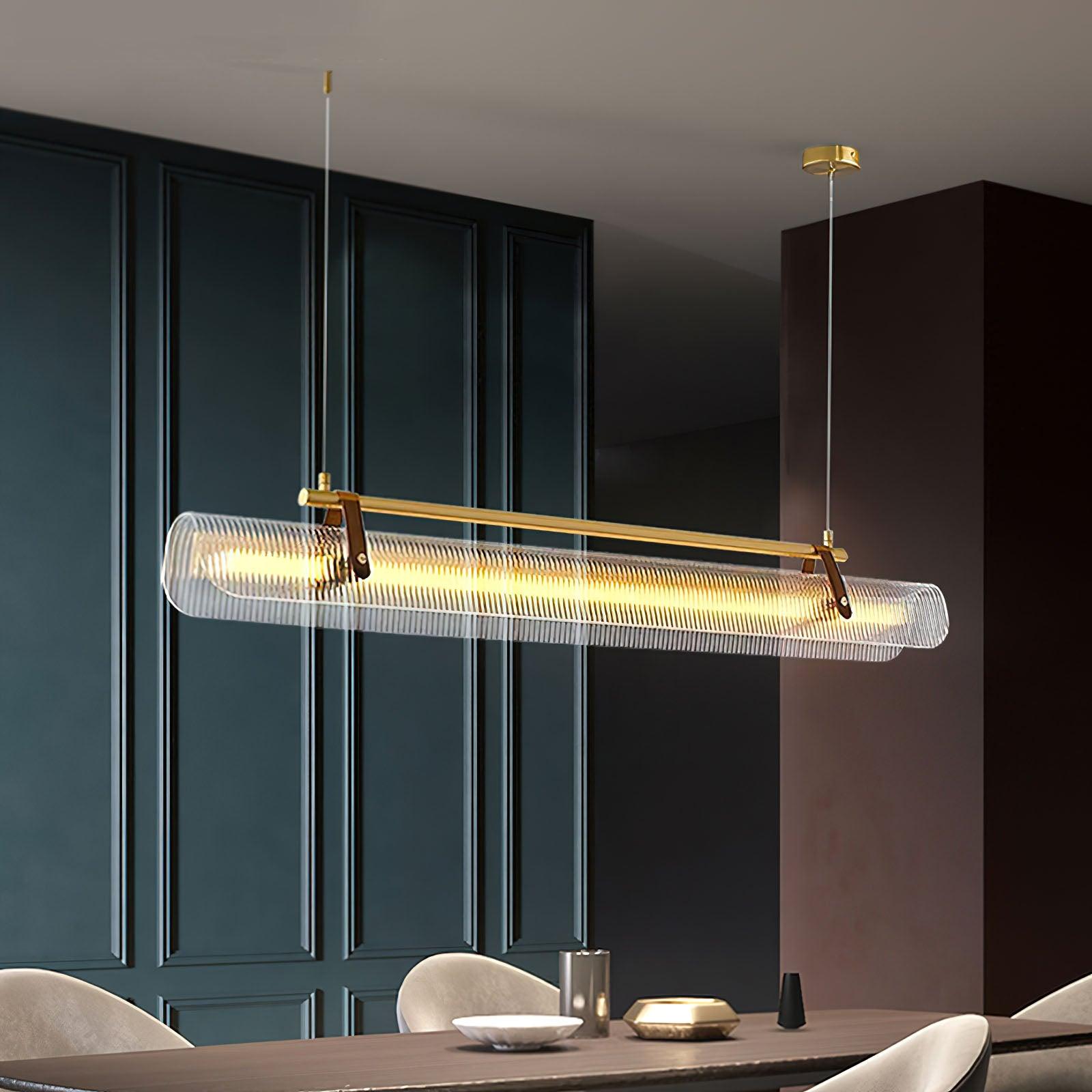 Acrylic Linear Chandelier Dimmable Kitchen Island Dining Room Office — Gold Black 31 to 59 Inch