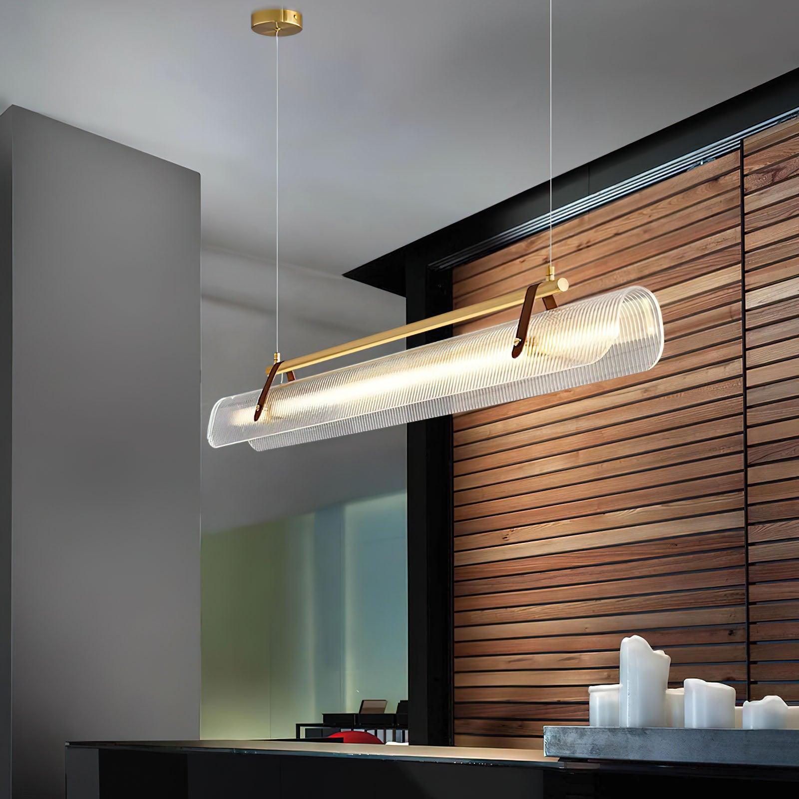 Acrylic Linear Chandelier Dimmable Kitchen Island Dining Room Office — Gold Black 31 to 59 Inch
