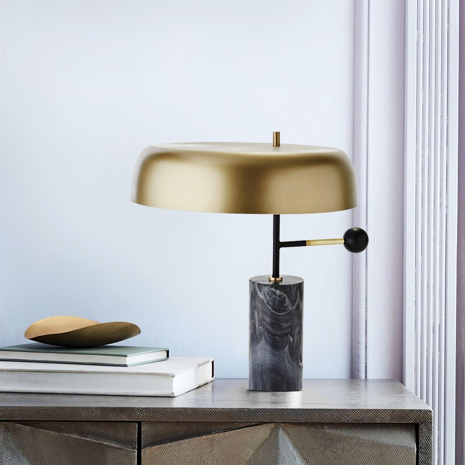 Adam Marble Base LED Table Lamp Modern Luxury Bedside Living Room — Black Gold 13 Inch