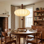 Adelaide Fabric Pendant Light Walnut Wood Beige Linen Dining Room Bedroom — 15 to 19 Inch