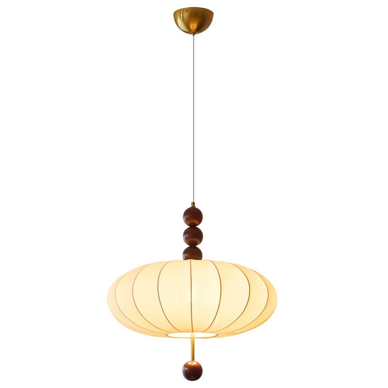 Adelaide Fabric Pendant Light Walnut Wood Beige Linen Dining Room Bedroom — 15 to 19 Inch